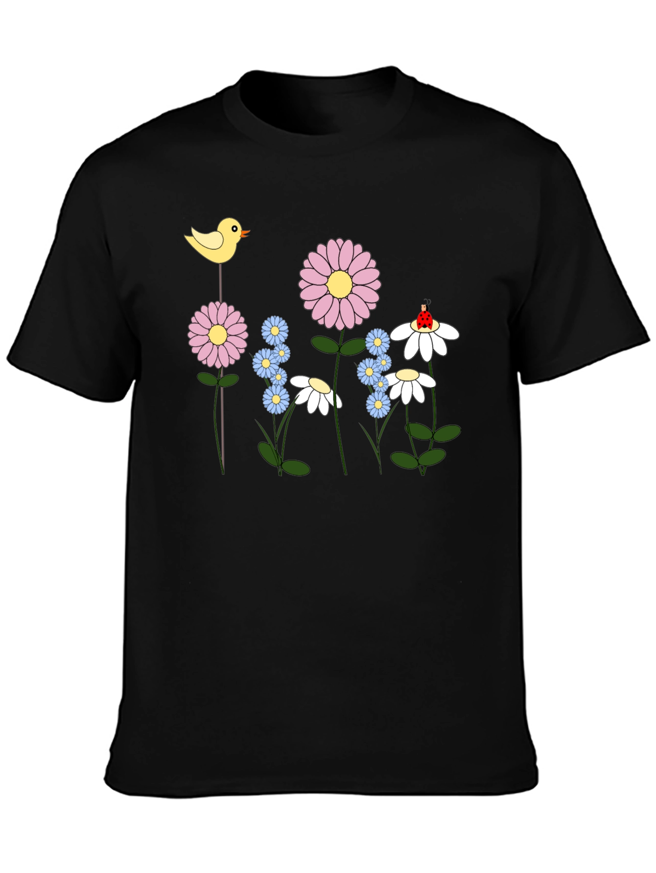 Black Floral Cartoon T-Shirt view 3