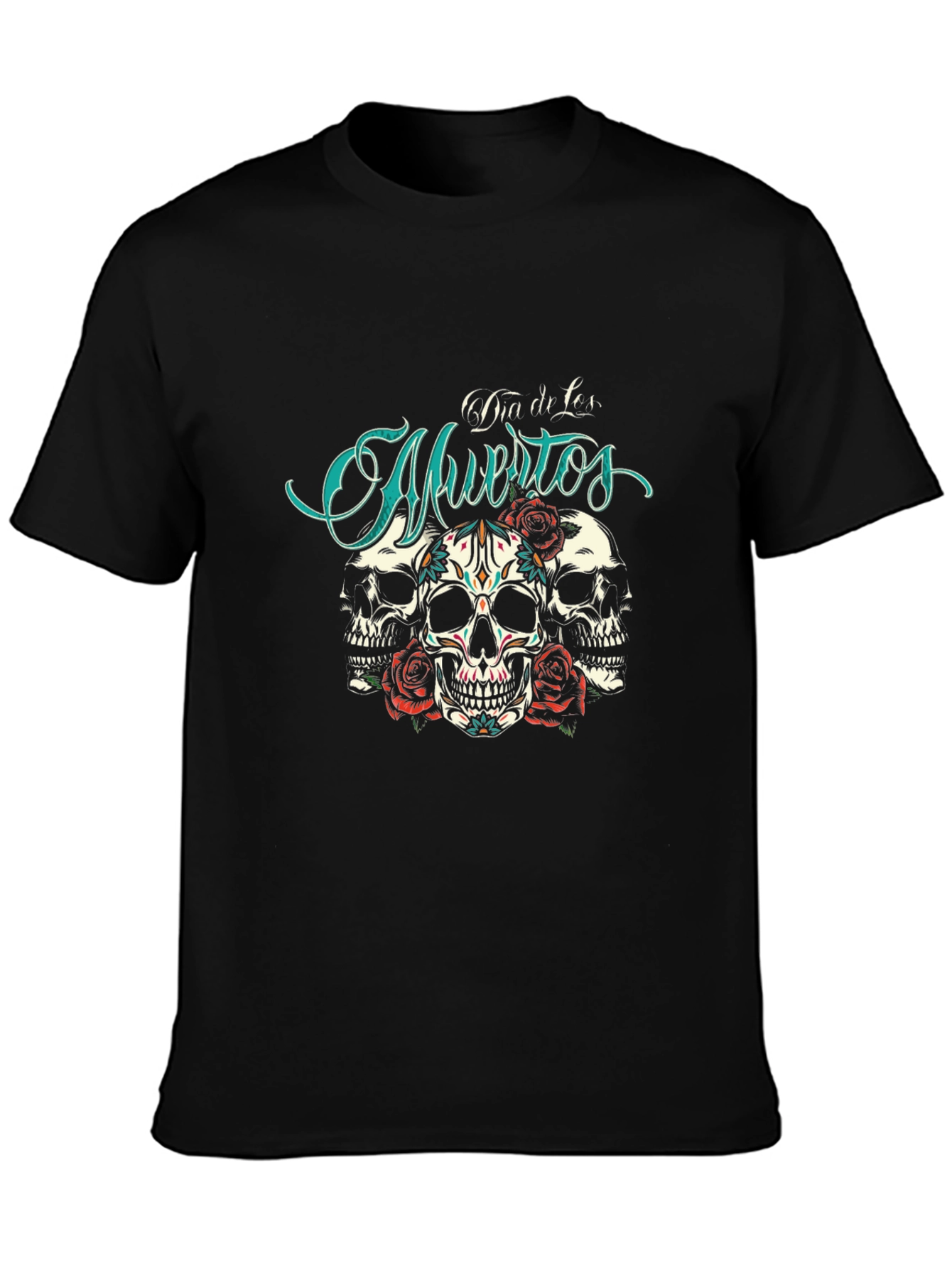 Black Dia de Muertos Skull Rose T-Shirt view 3