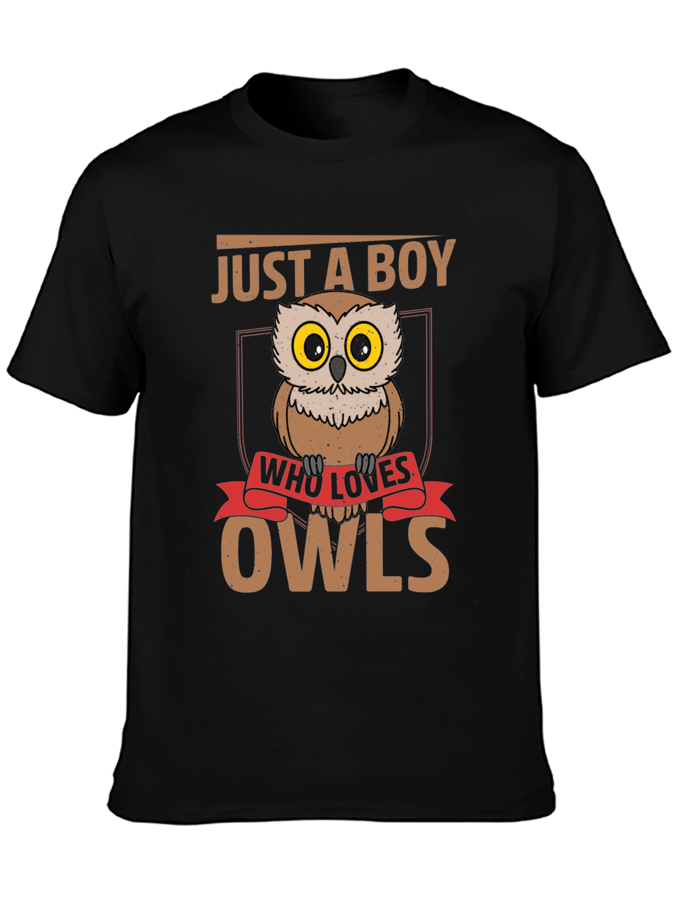Black Just A Boy Who Loves Owls T-Shirt view 3