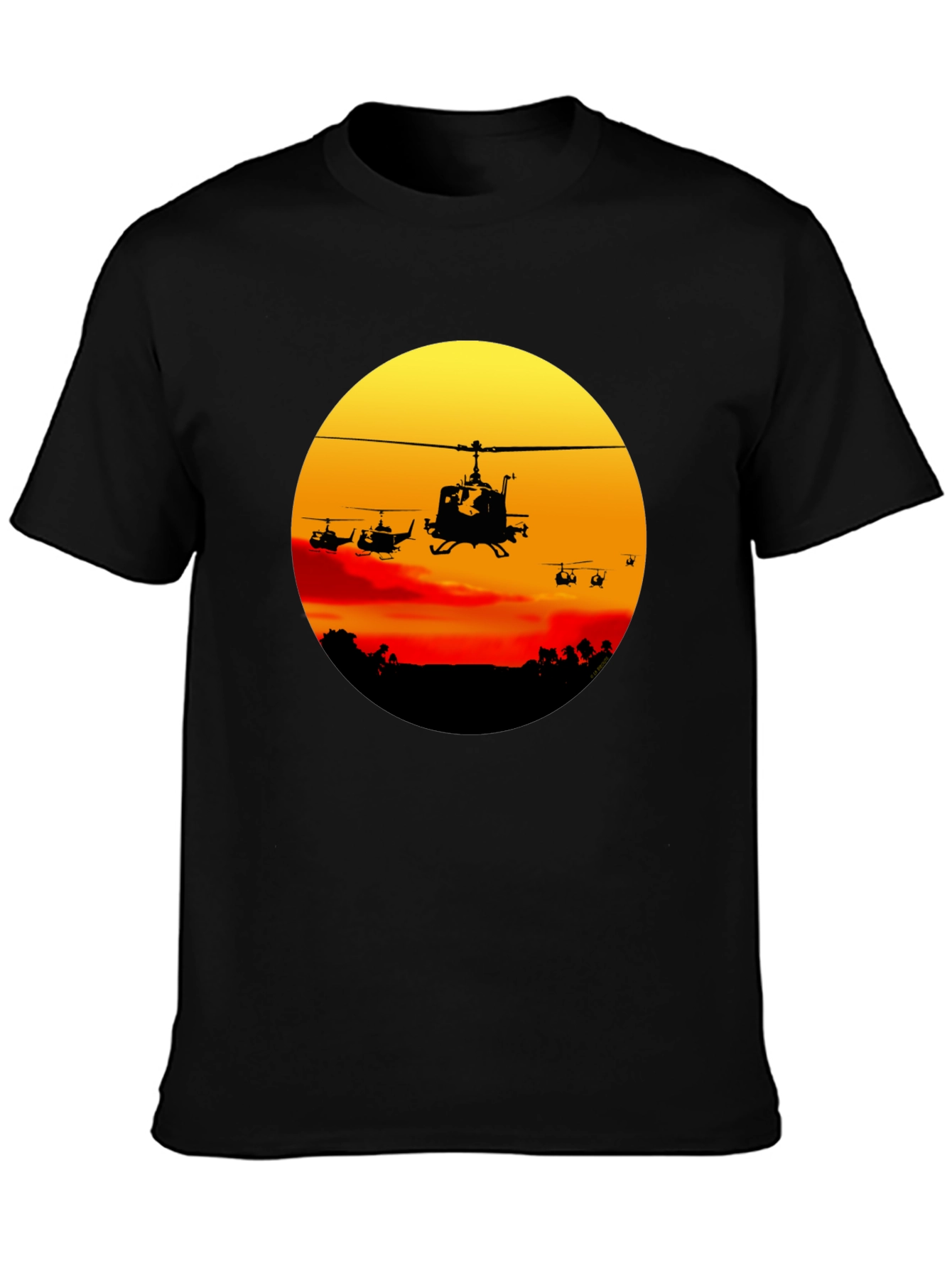 Black Retro Helicopter Sunset Graphic T-Shirt view 3