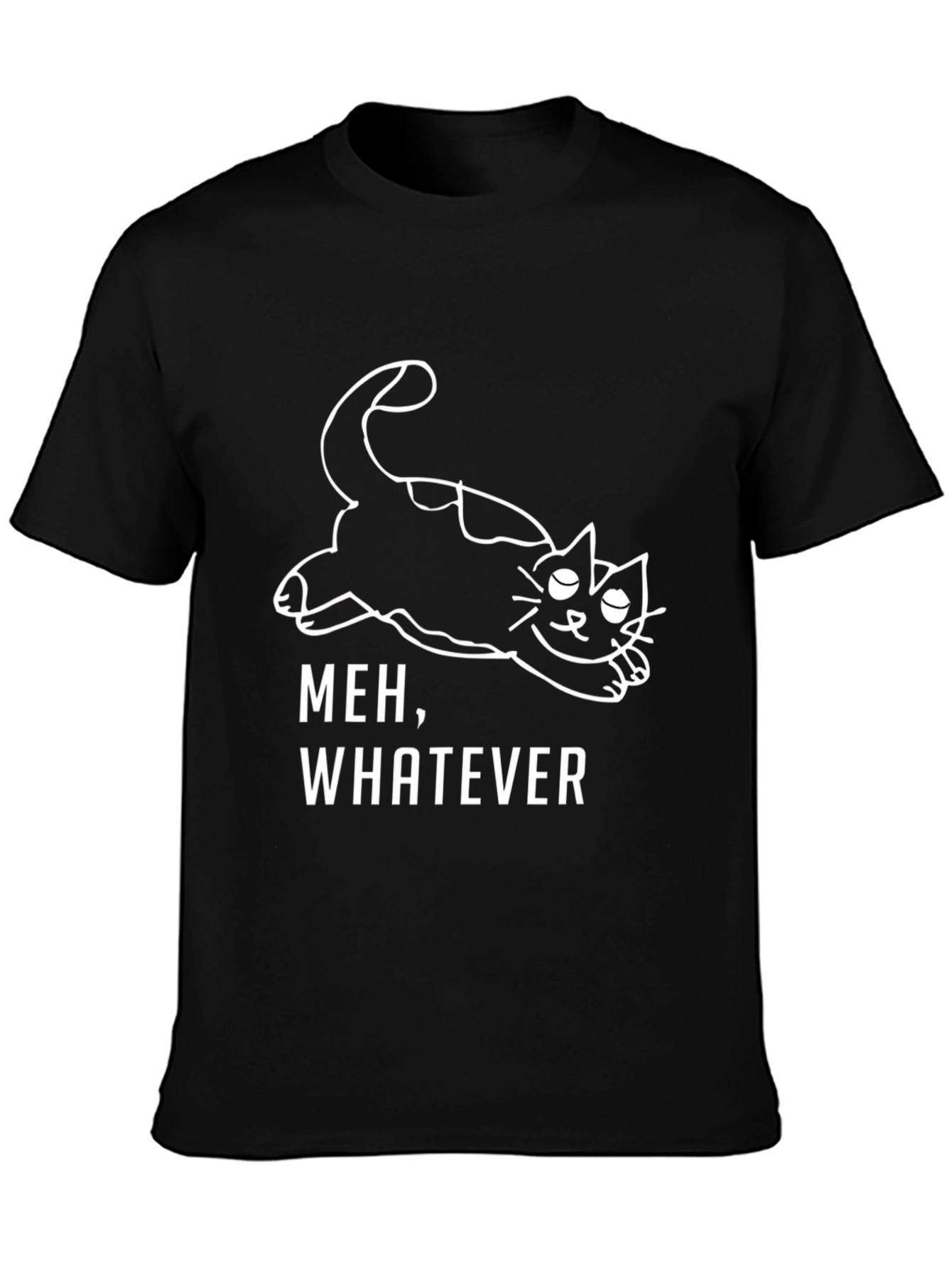 Black Meh, Whatever Cat T-Shirt - Black Cotton Graphic Tee view 3