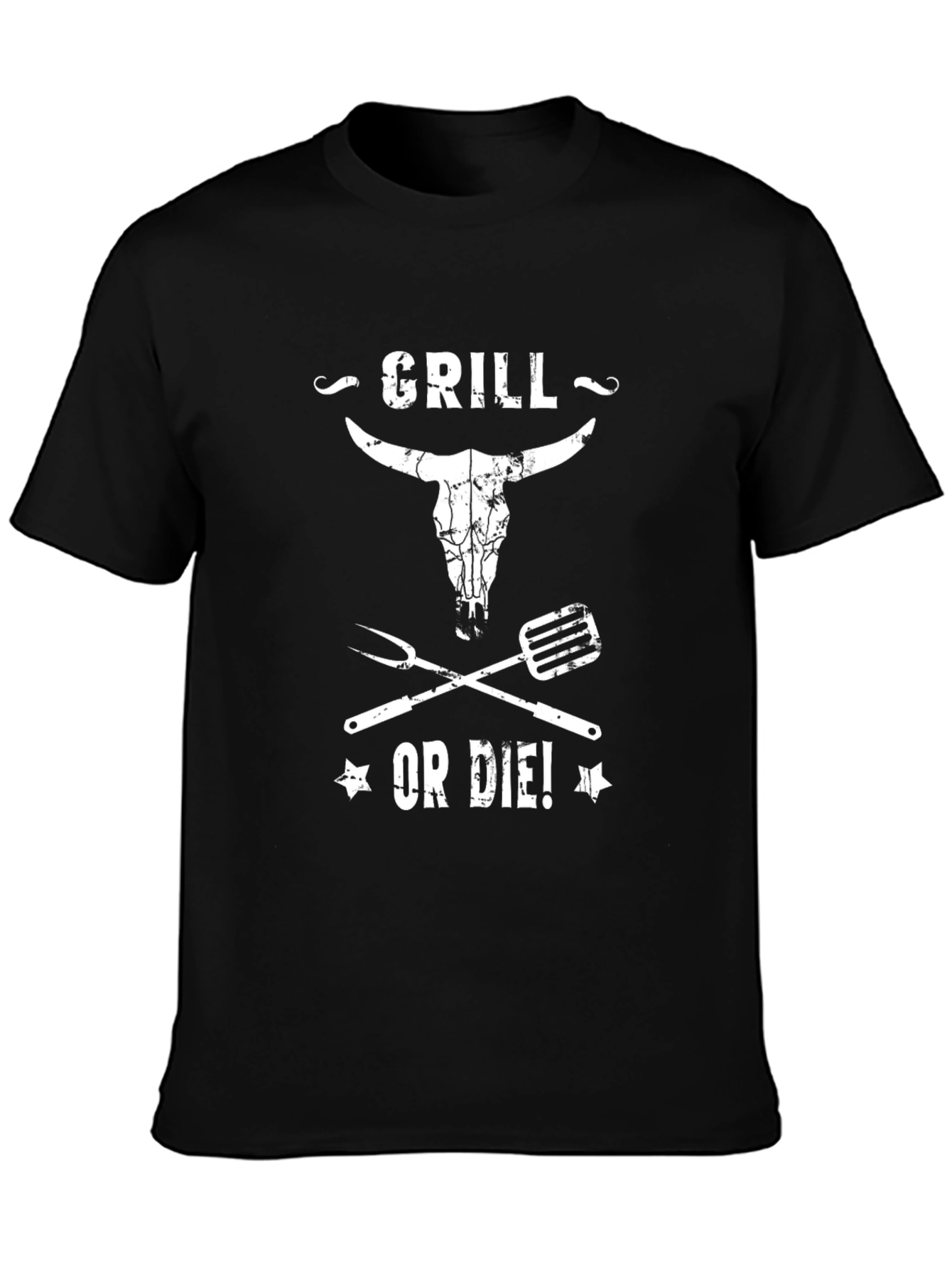 Black Grill Or Die T-Shirt - BBQ Bull Skull Tee view 3