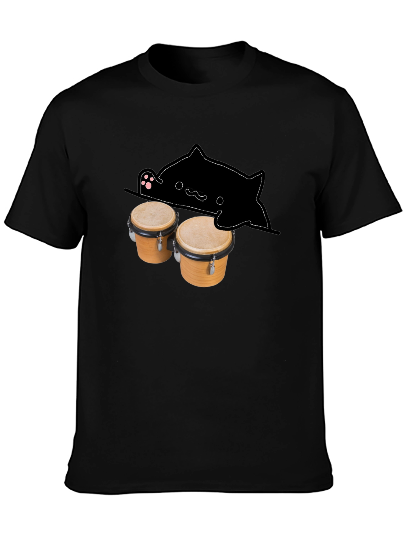 Black Bongo Cat Black T-Shirt - Musician Tee view 3