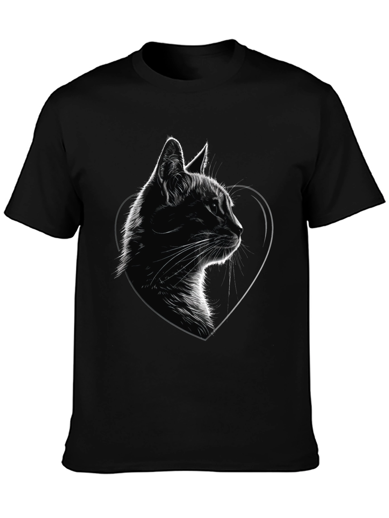 Black Cat Heart Graphic Tee - Black Cotton Blend T-Shirt view 3