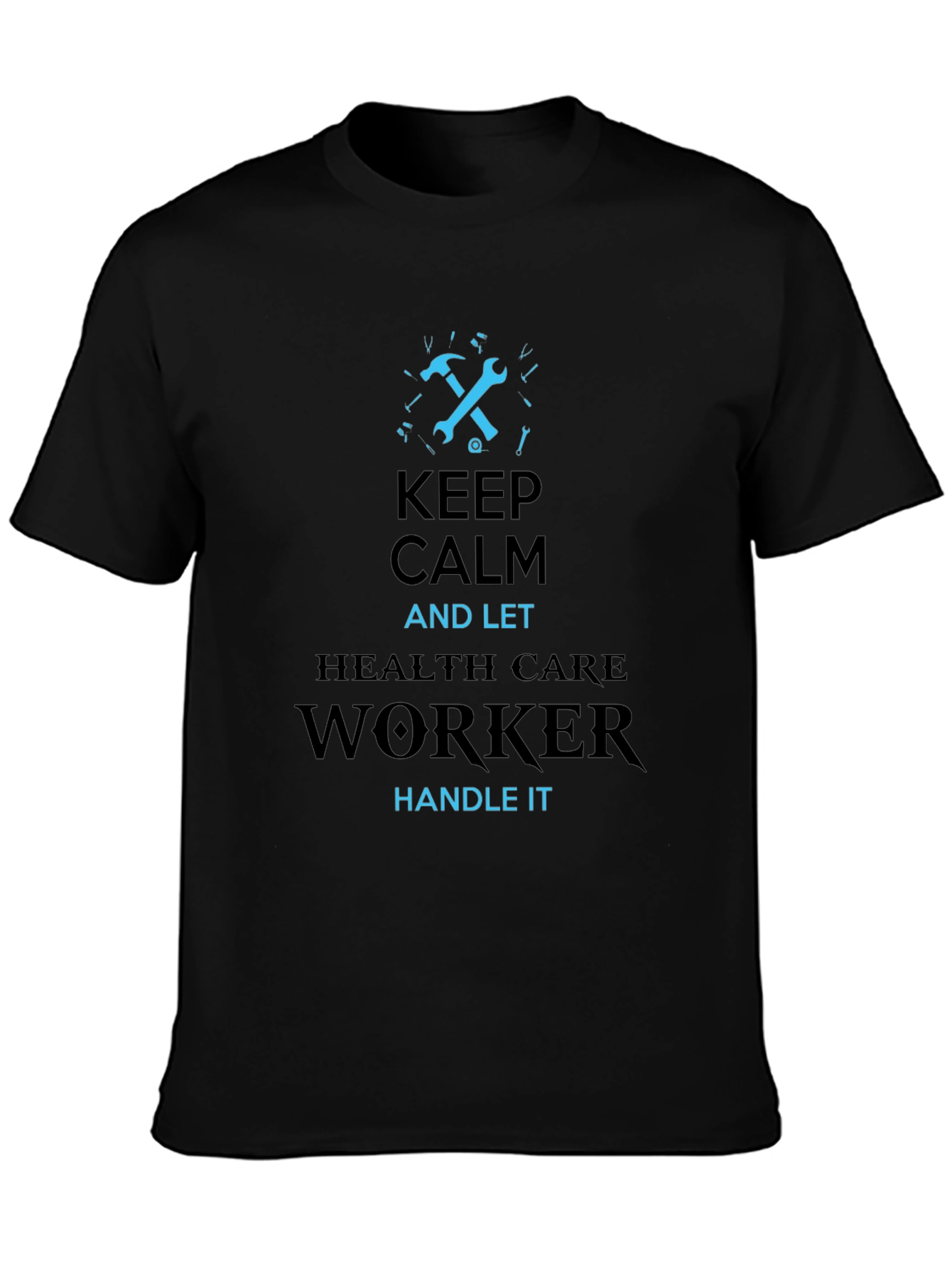 Black Keep Calm Healthcare Worker T-Shirt - Black view 3