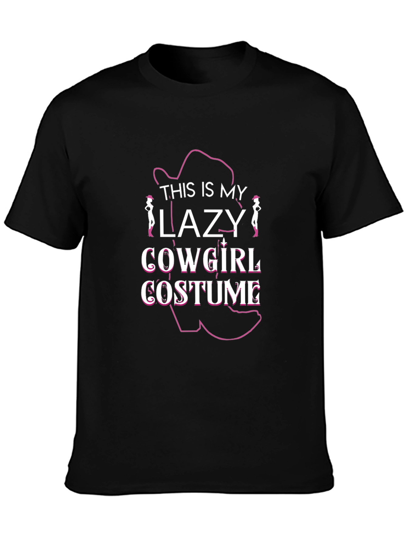 Black Lazy Cowgirl Costume T-Shirt - Funny Halloween Tee view 3