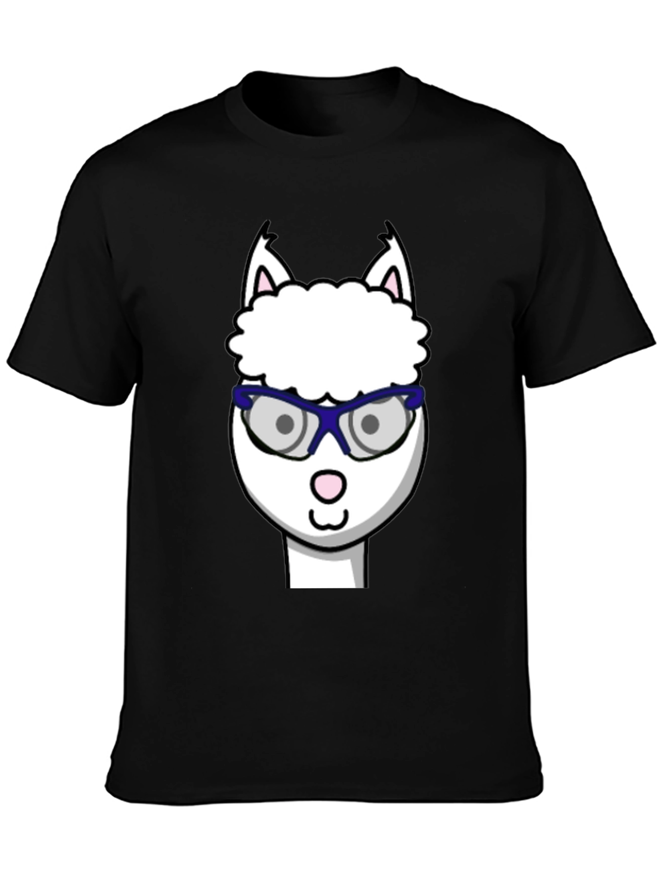Black Alpaca with Glasses Graphic Tee - Funny Animal T-Shirt view 3