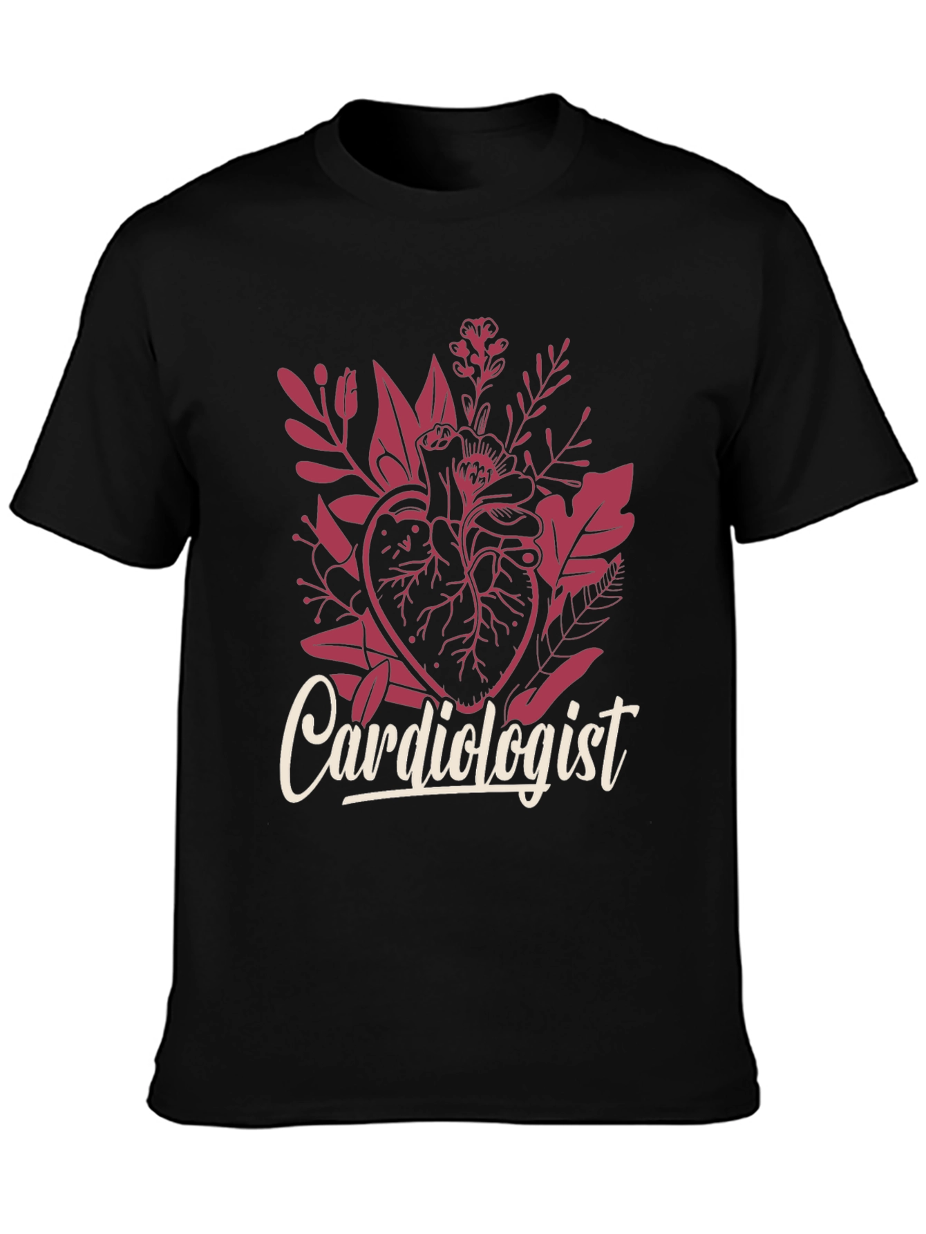 Black Cardiologist Heart Floral Graphic T-Shirt view 3