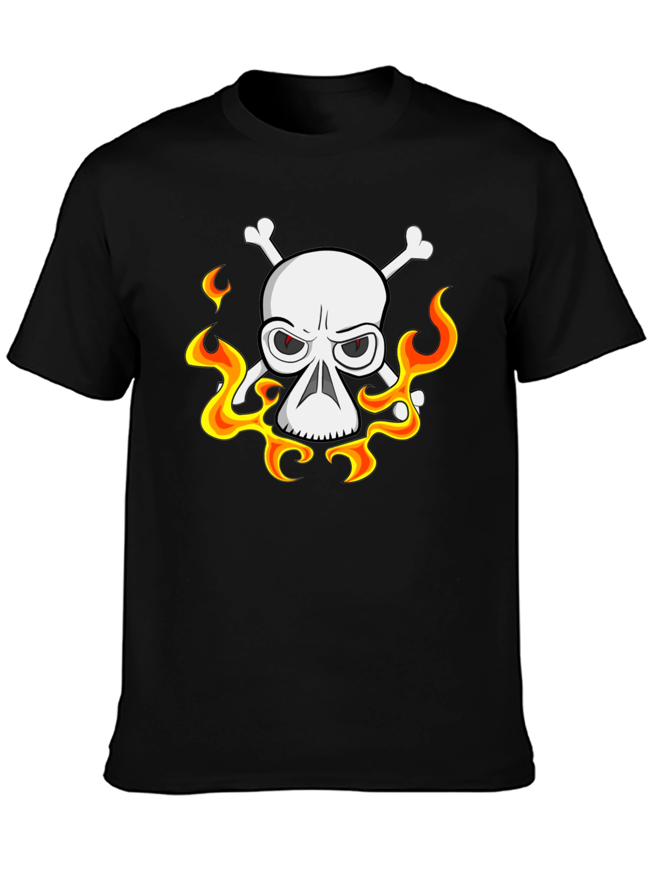 Black Skull & Crossbones Graphic Tee - Black Cotton T-Shirt view 3