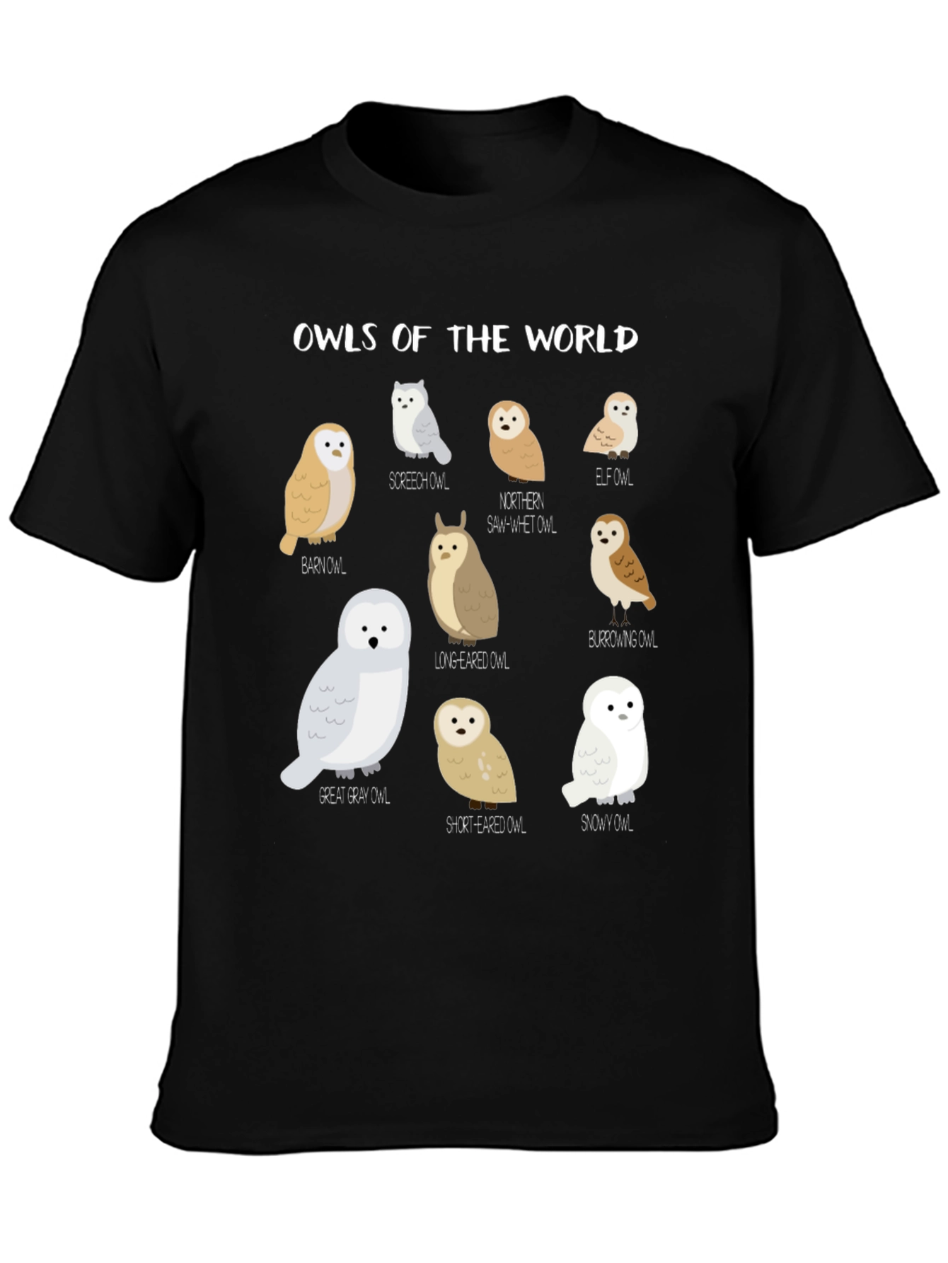 Black Owls of the World Graphic T-Shirt view 3
