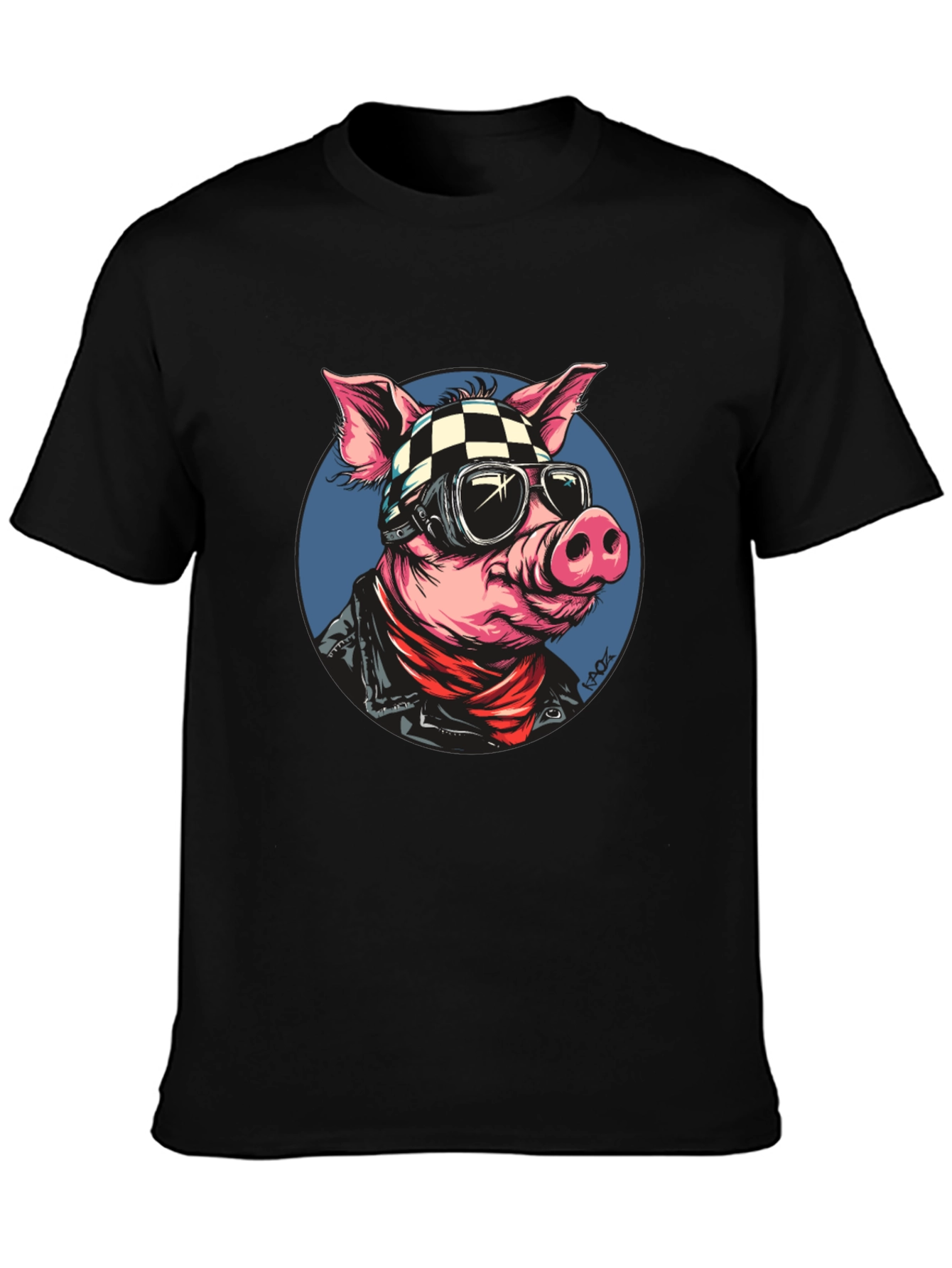 Black Cool Pig Rider T-Shirt - Black Cotton Tee view 3