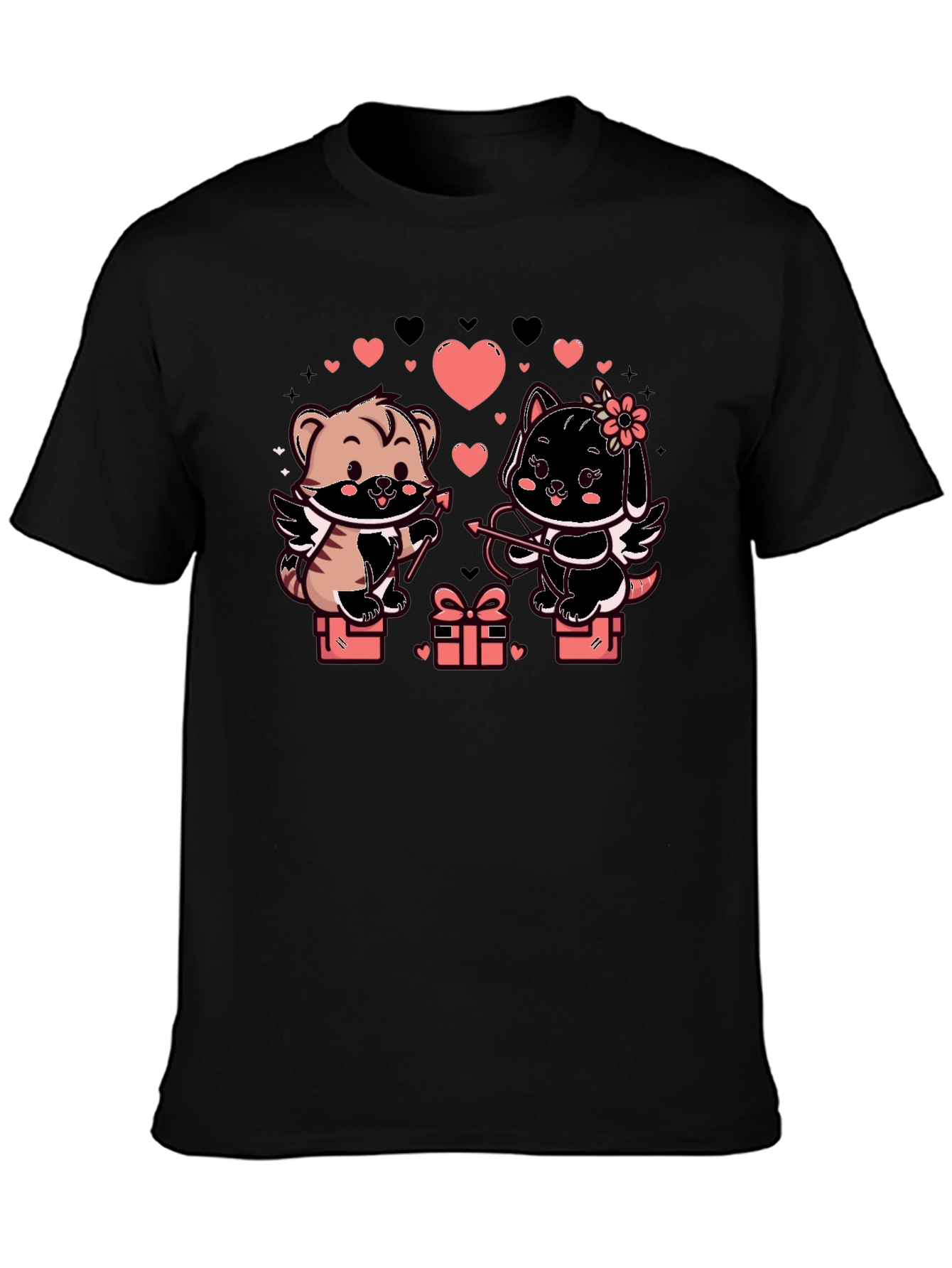 Black Cute Valentine's Day Cats Cupid T-Shirt view 3