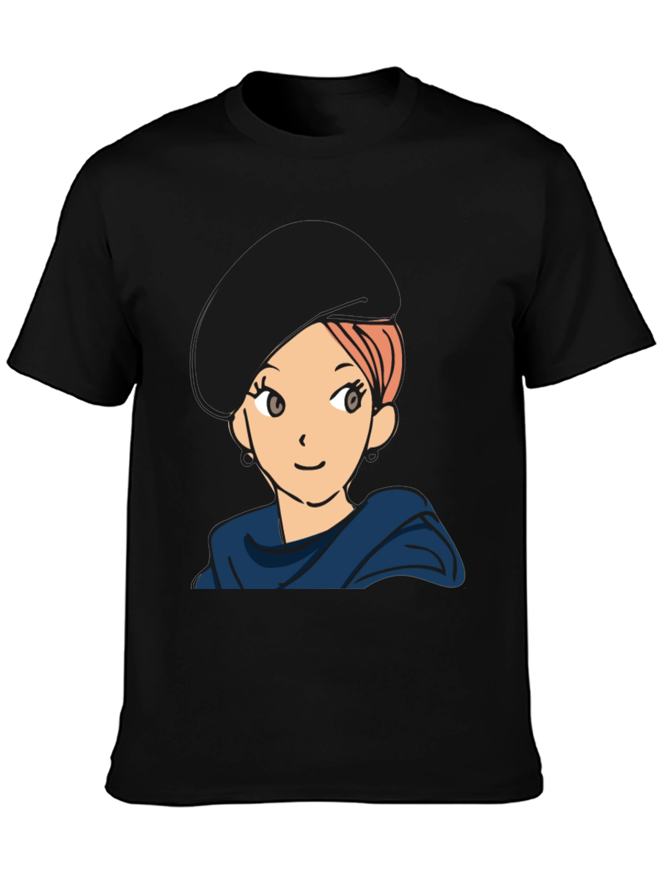 Black Anime Girl Graphic T-Shirt - Casual Black Tee view 3