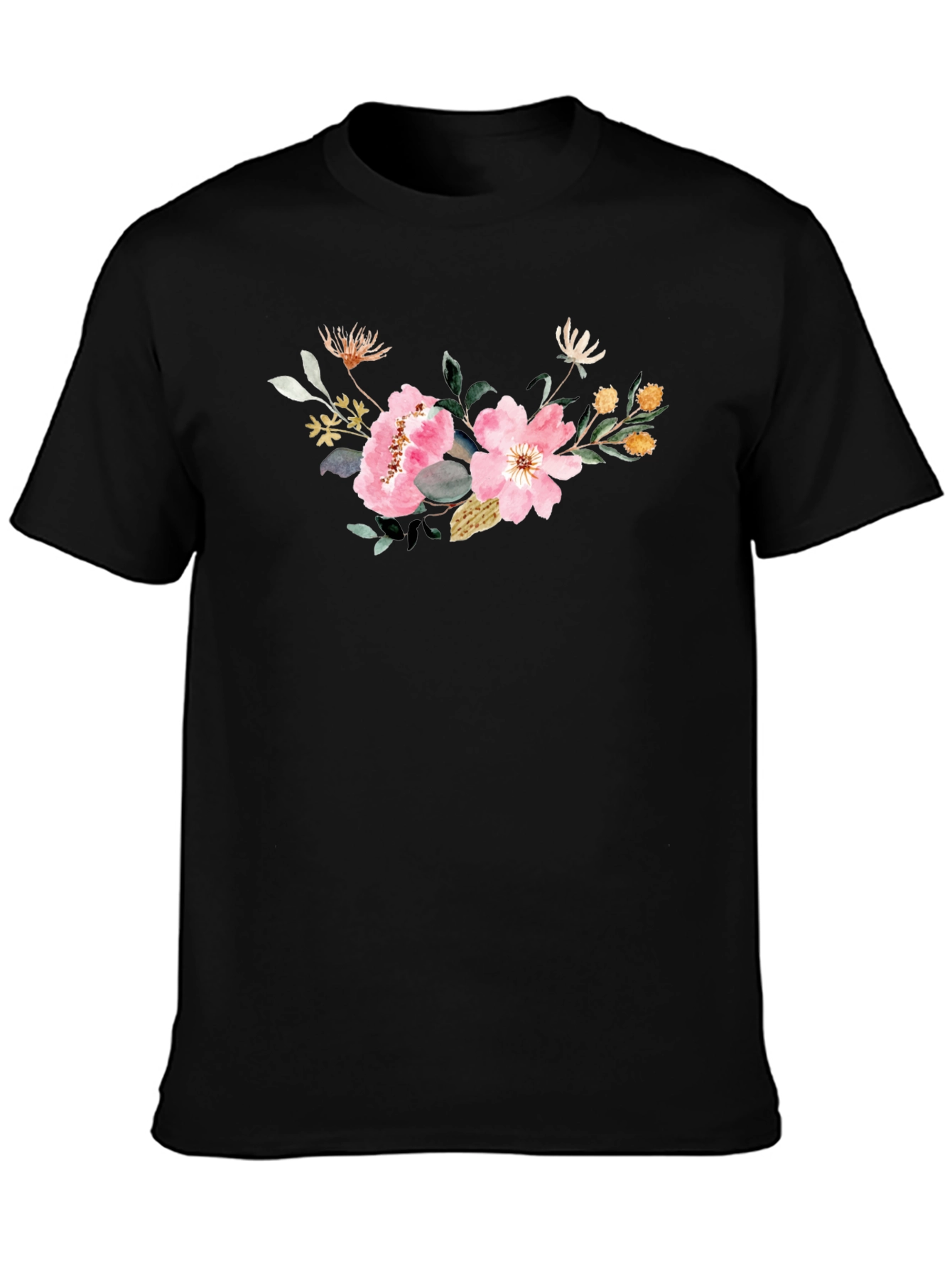 Black Floral Print Black T-Shirt view 3