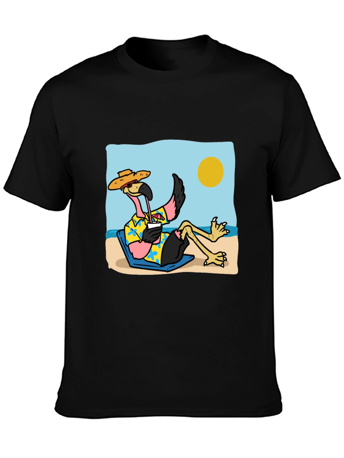 Black Relaxed Flamingo Beach T-Shirt - Tropical Vibe view 3