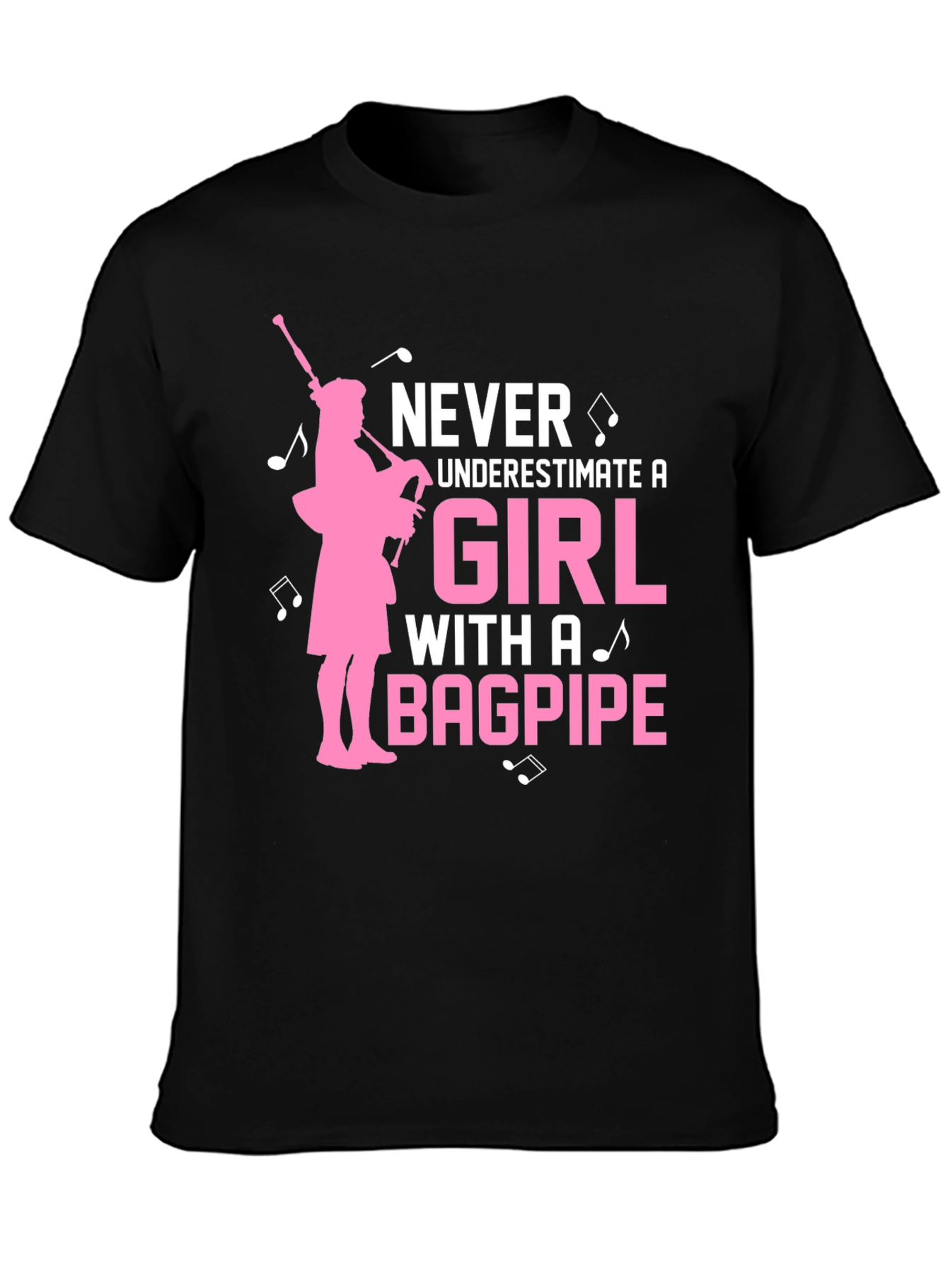 Black Never Underestimate a Girl With a Bagpipe T-Shirt view 3