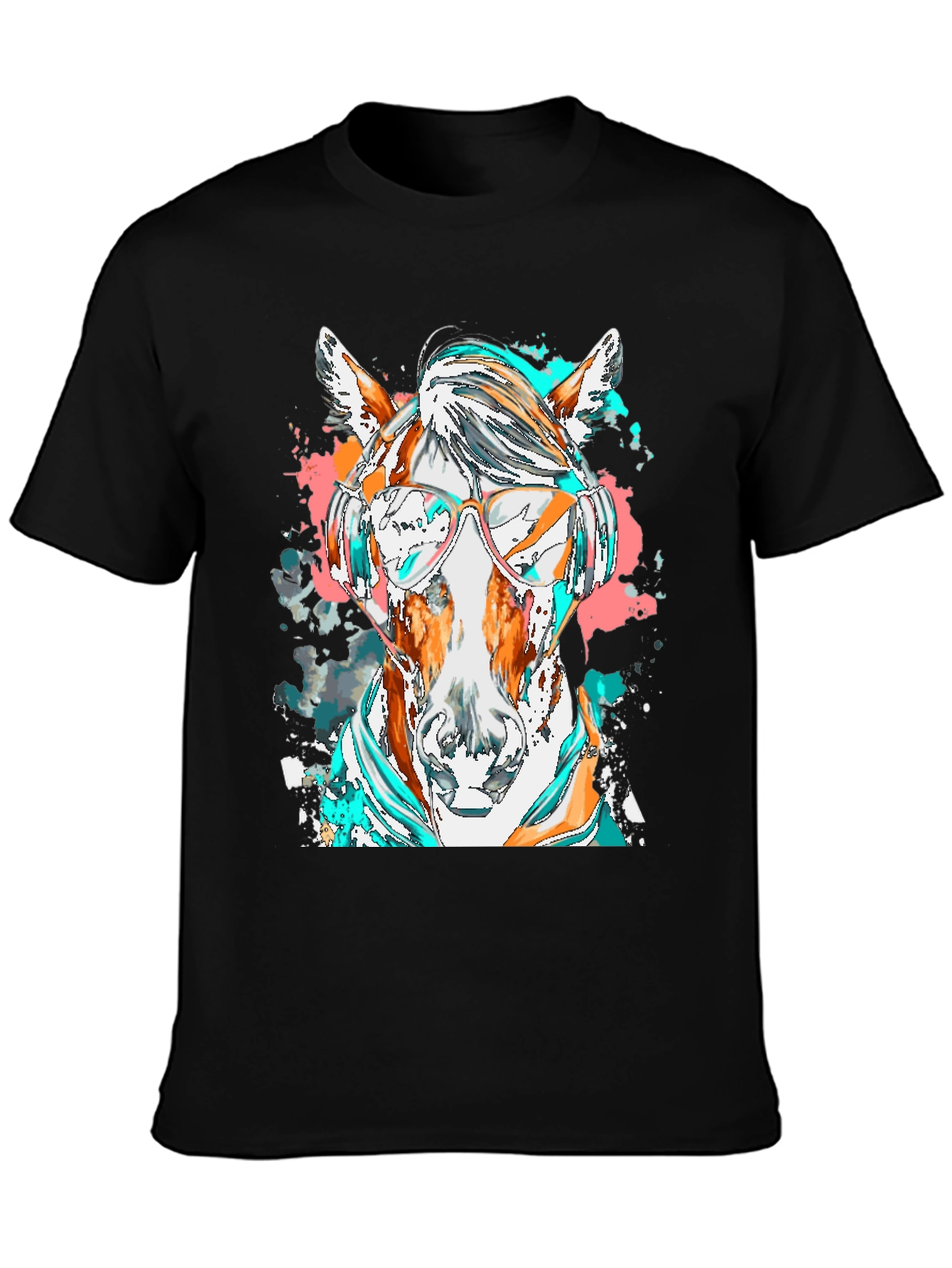 Black Horse with Headphones Graphic Tee view 3