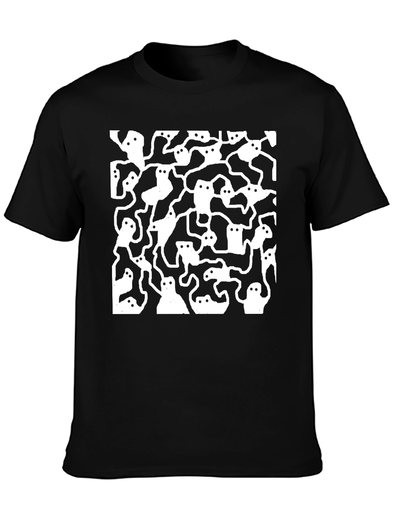 Black Ghost Pattern Black T-Shirt view 3