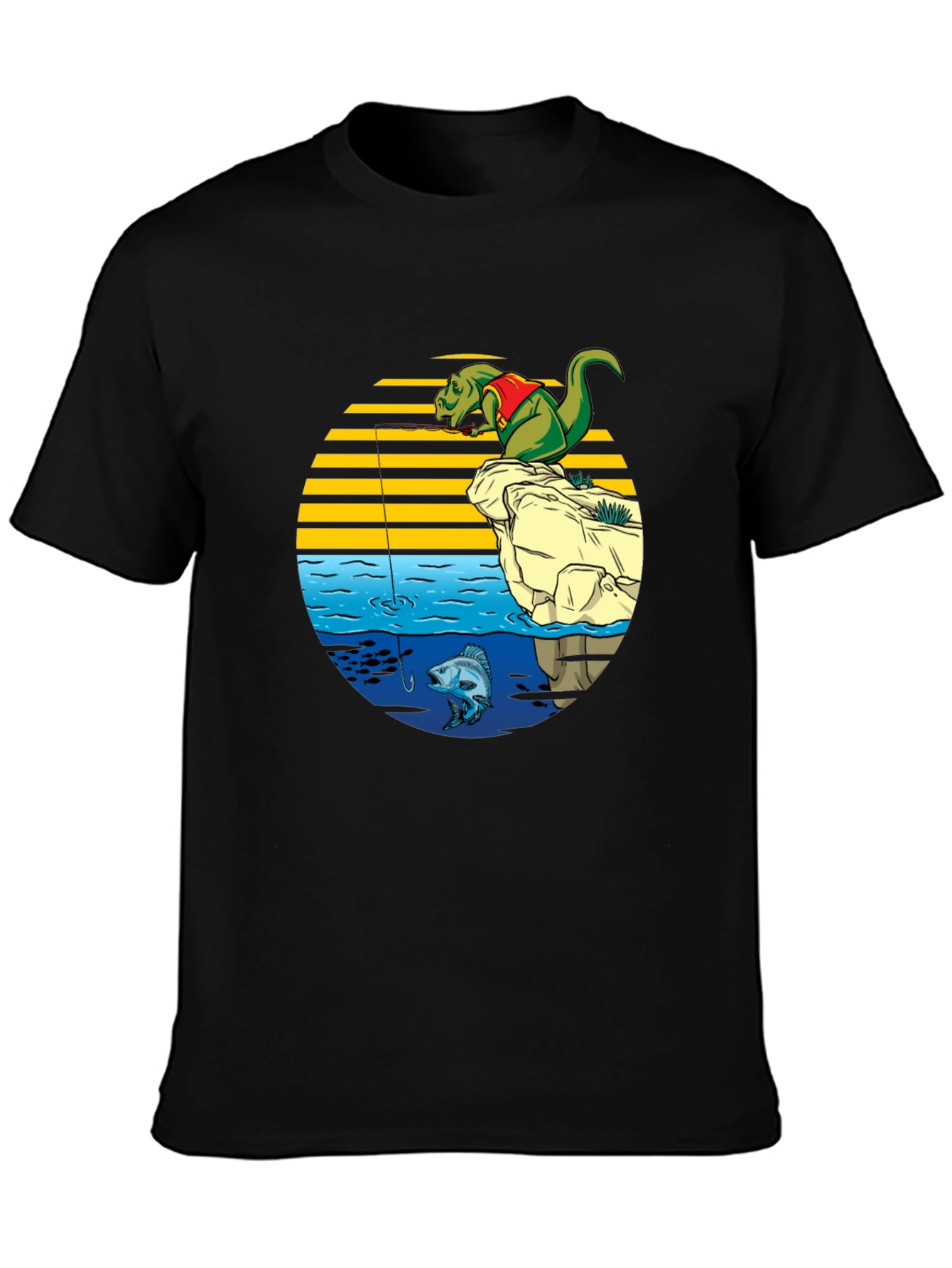 Black Dino Fishing Graphic T-Shirt - Fun Novelty Tee view 3