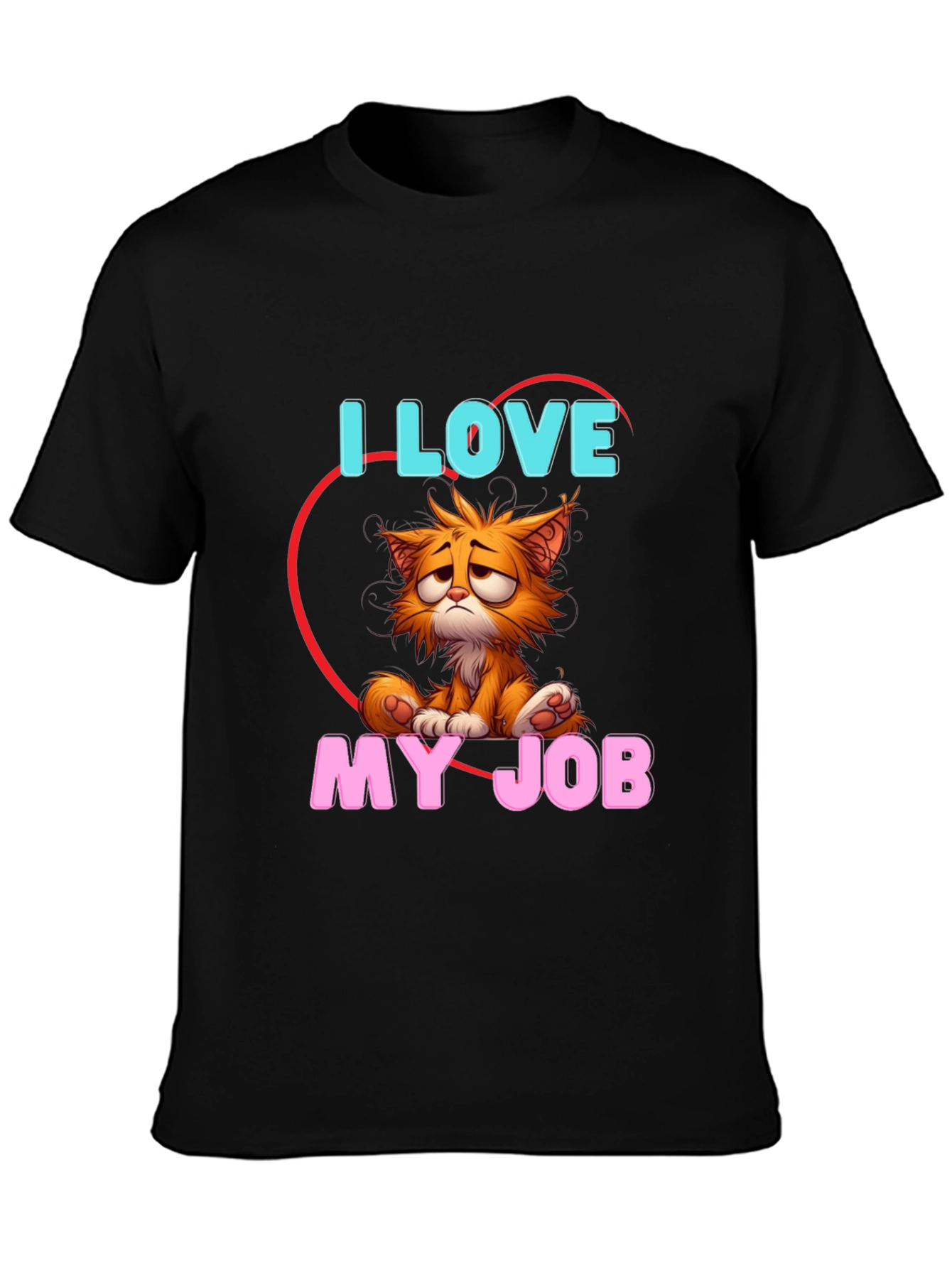 Black I Love My Job Cat T-Shirt - Unique Graphic Tee view 3