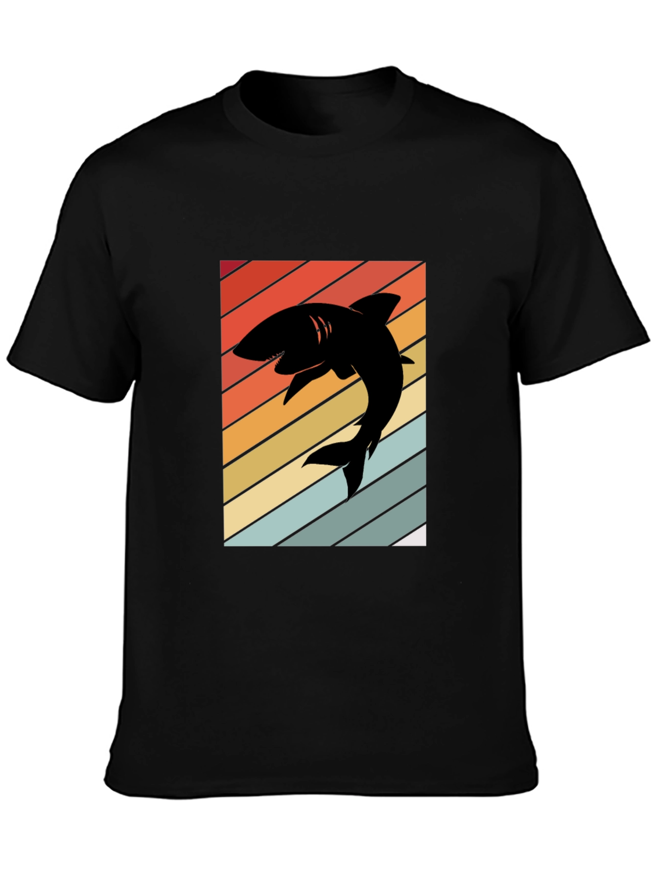 Black Retro Shark Silhouette T-Shirt view 3
