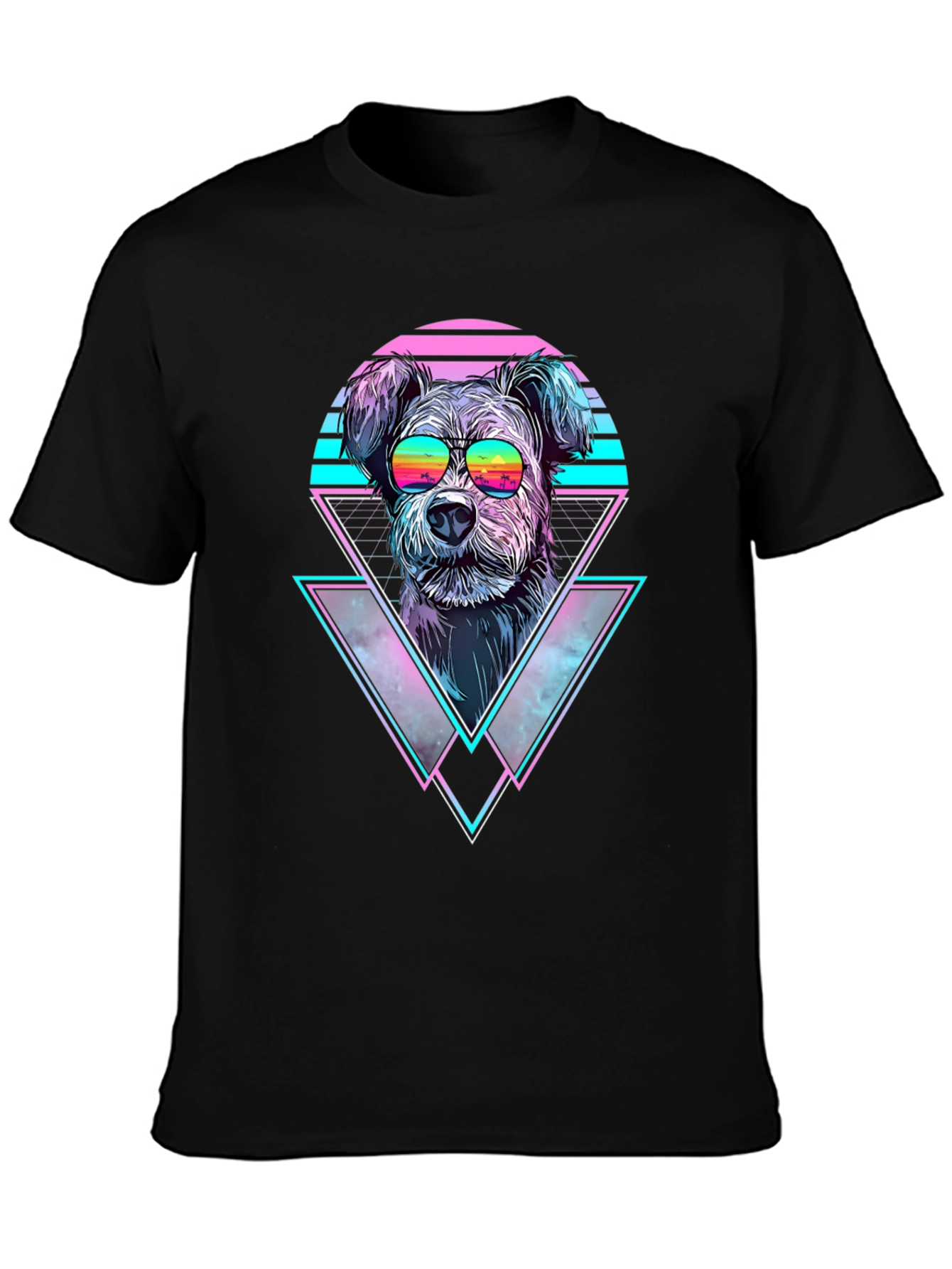 Black Retro Dog T-Shirt - Synthwave Vibes view 3
