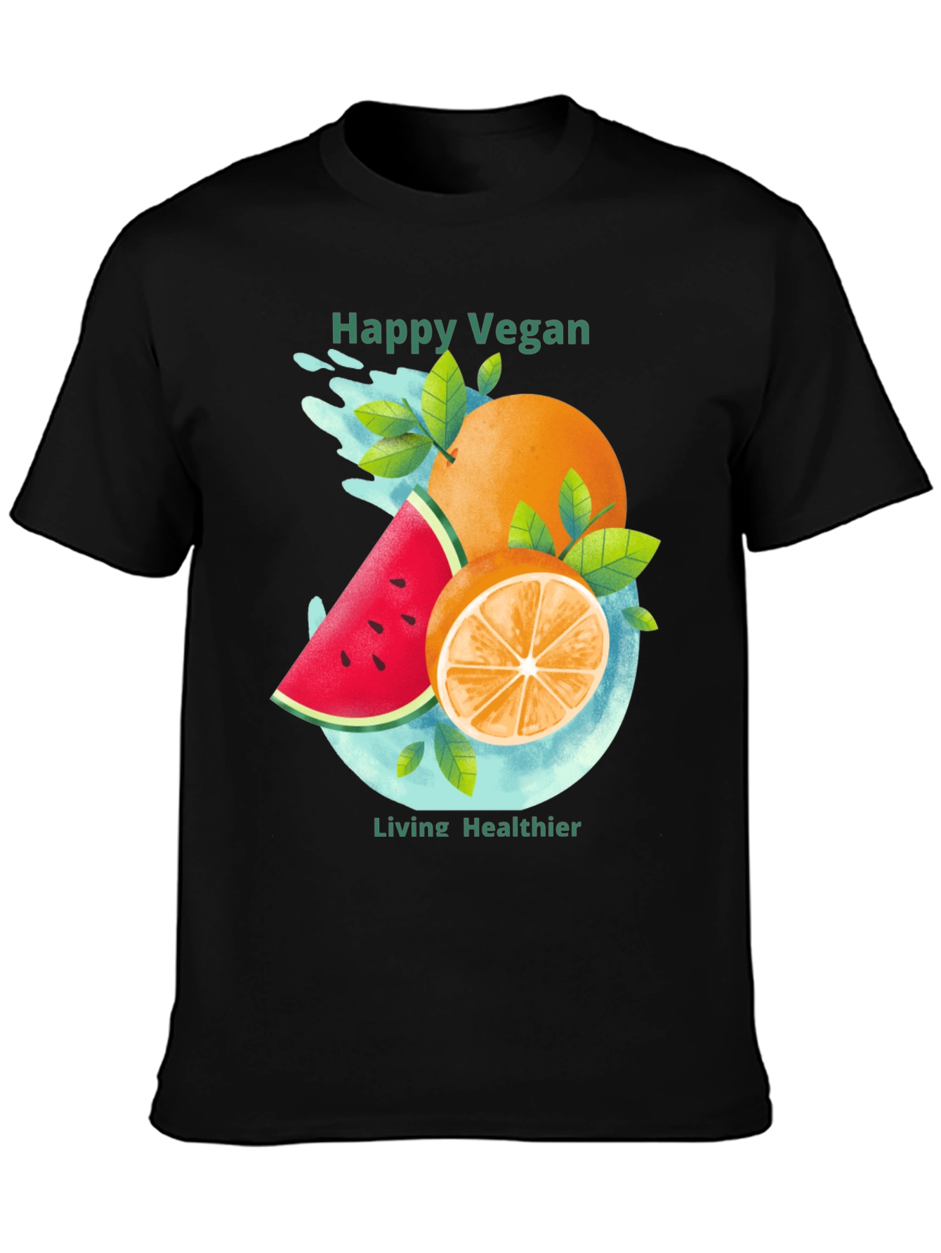 Black Happy Vegan T-Shirt: Healthy Lifestyle Apparel view 3