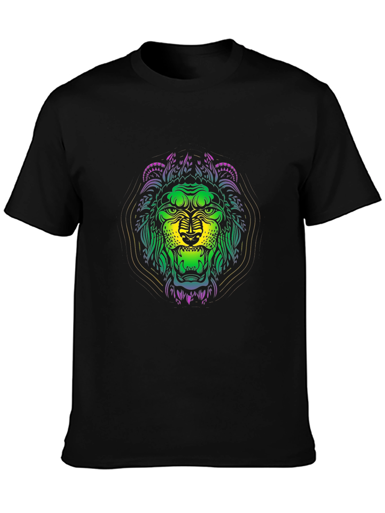 Black Vibrant Lion Graphic Tee - Black Cotton T-Shirt view 3