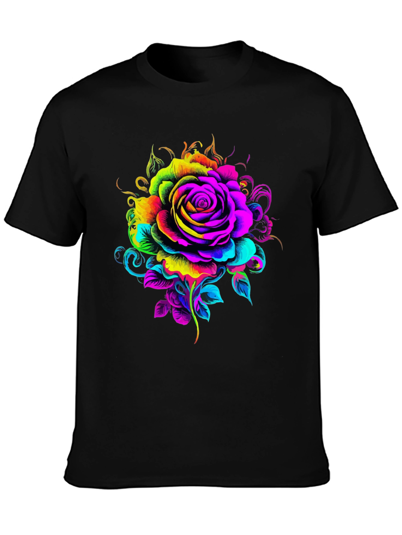 Black Vibrant Rose Graphic T-Shirt - Black view 3