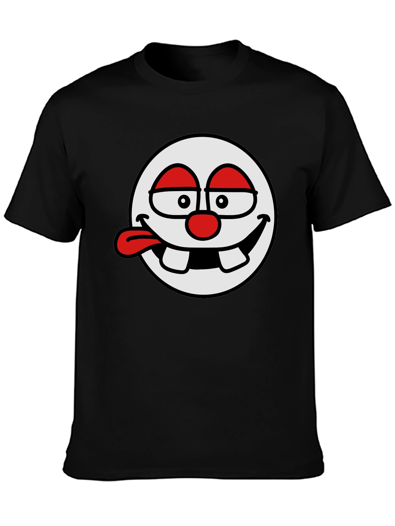 Black Funny Cartoon Face Black T-Shirt view 3
