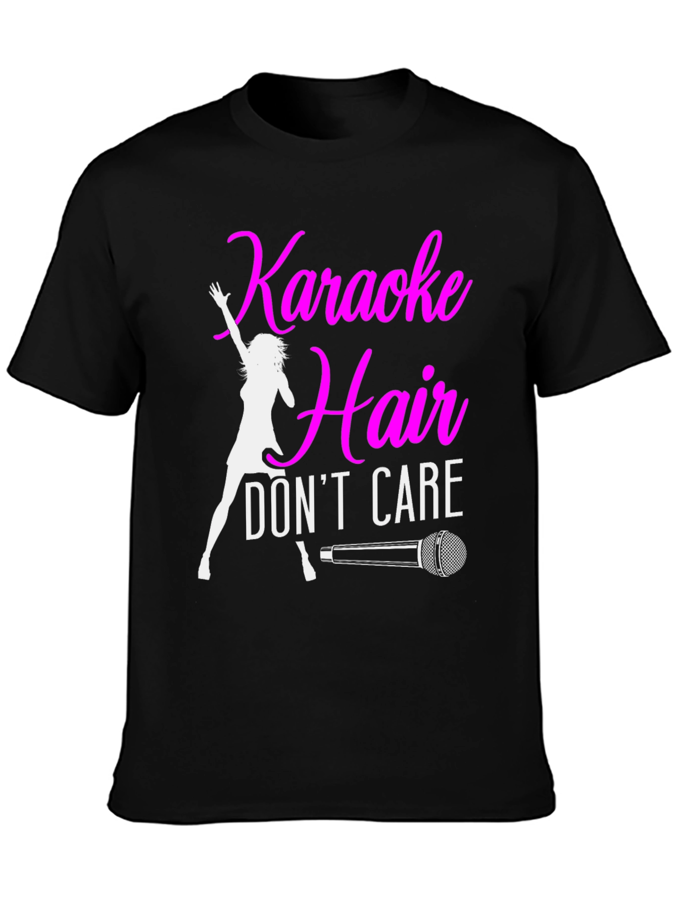 Black Karaoke Hair Don't Care Black T-Shirt view 3