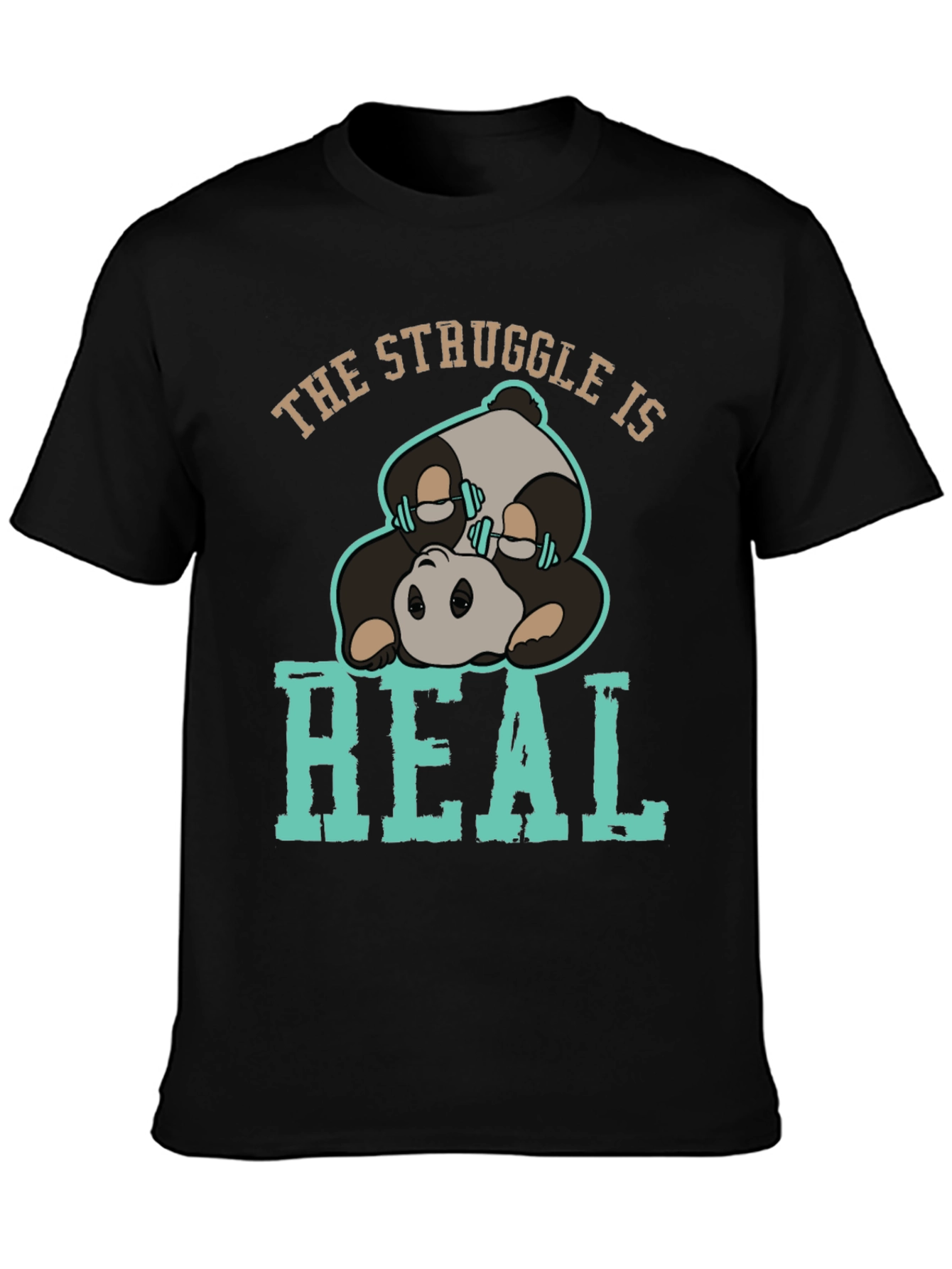 Black The Struggle Is Real Panda T-Shirt view 3