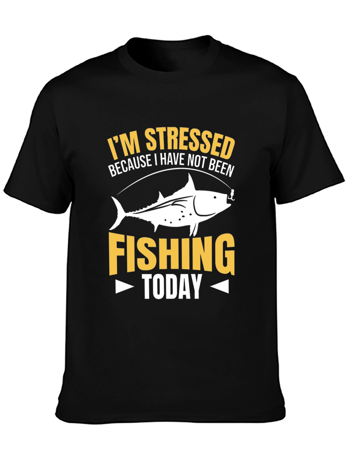 Black Stressed Because Fishing T-Shirt view 3