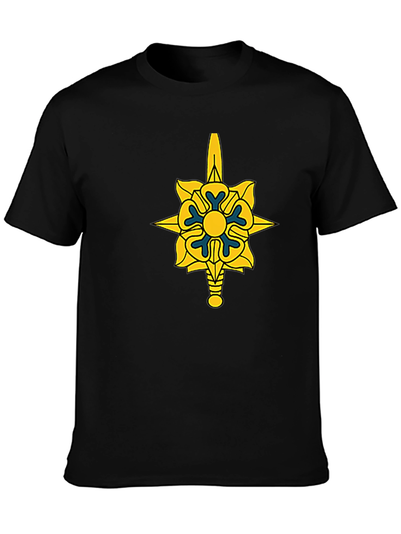 Black Men's Graphic T-Shirt - Rose & Sword Design view 3