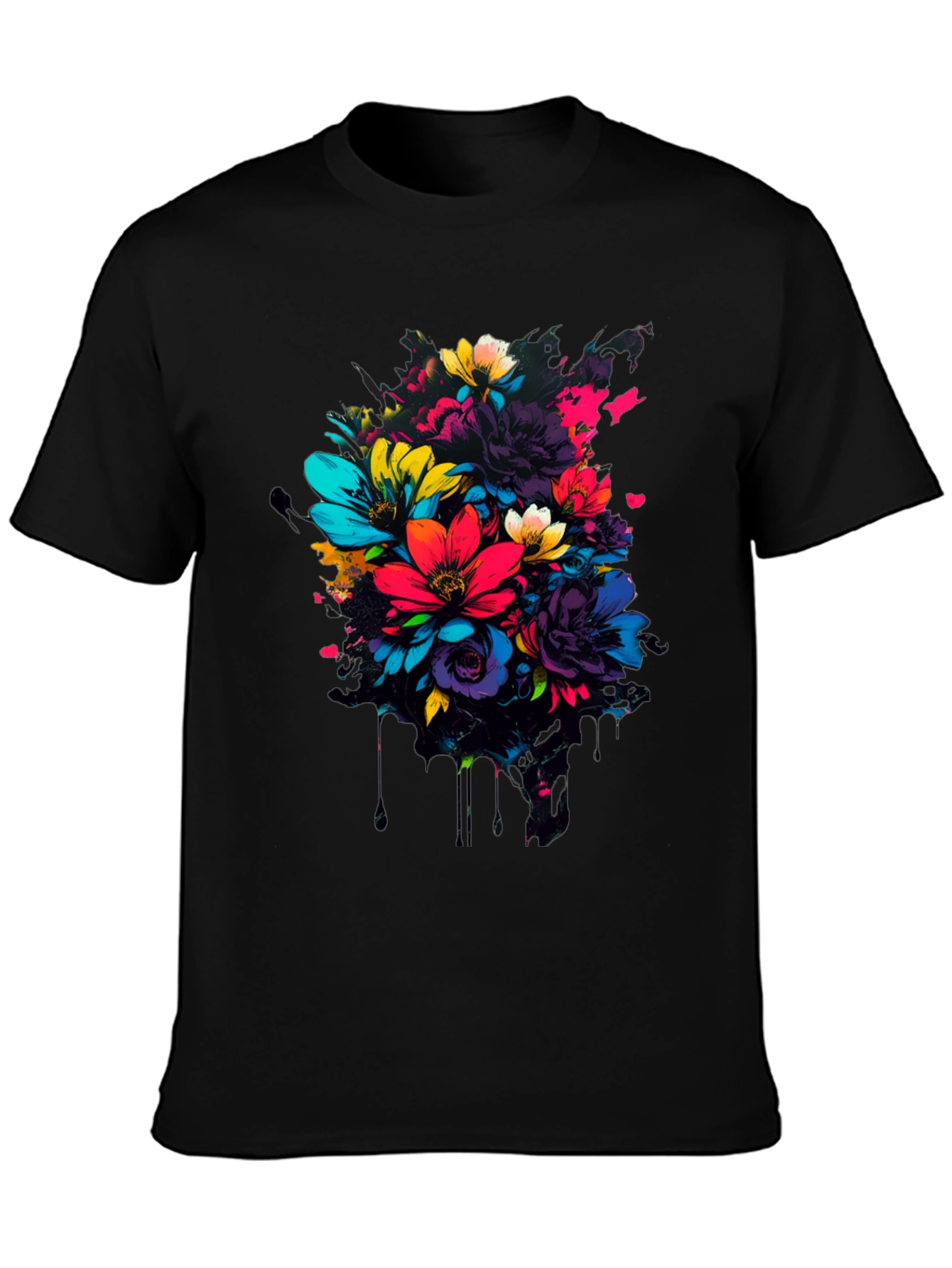 Black Floral Burst Graphic Tee - Vivid Colors view 3