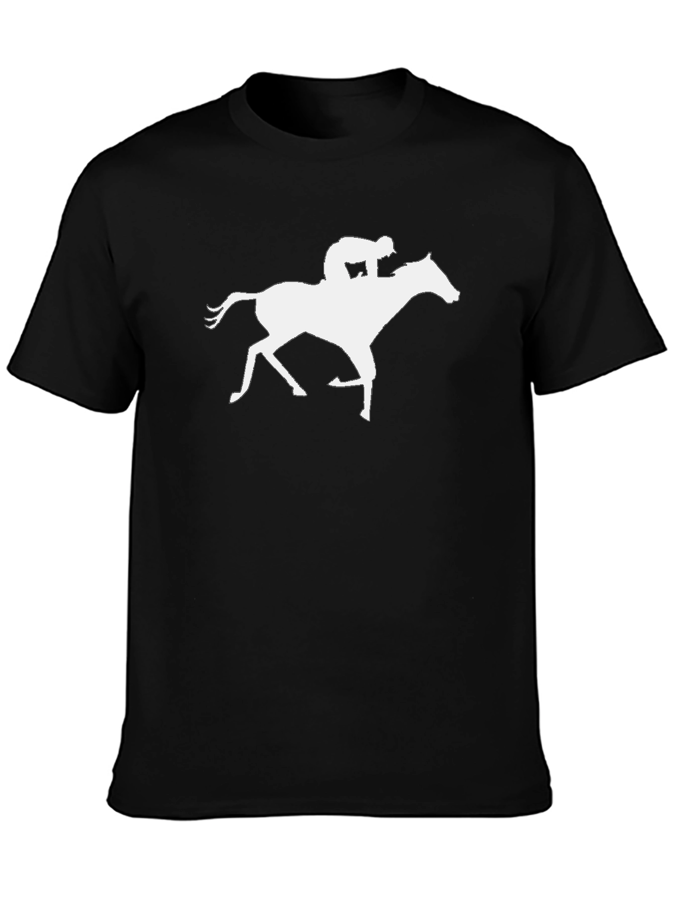 Black Horse Jockey Silhouette Black Cotton T-Shirt view 3