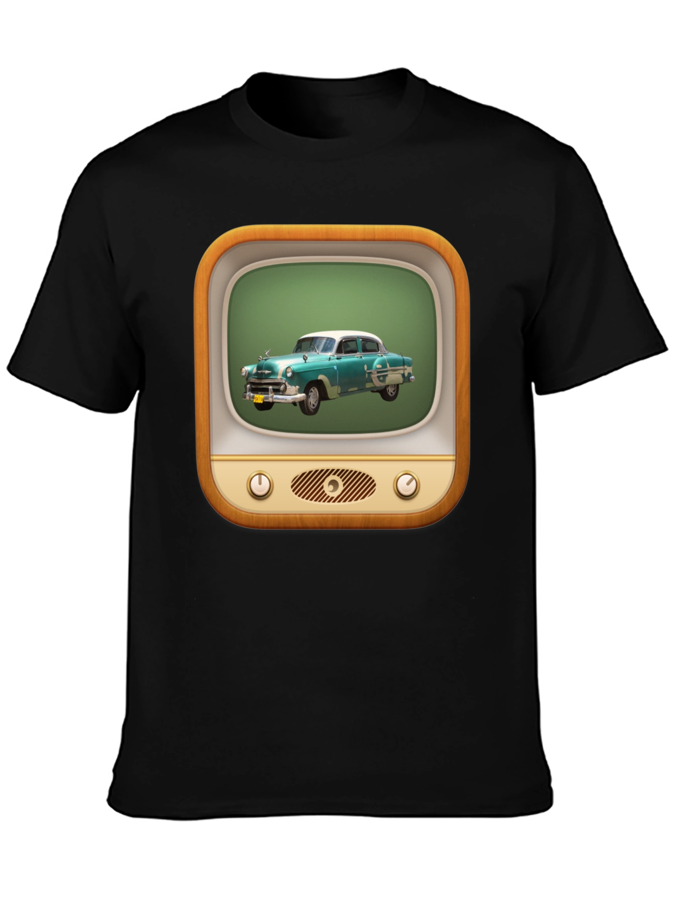 Black Retro Car TV Graphic Black T-Shirt view 3