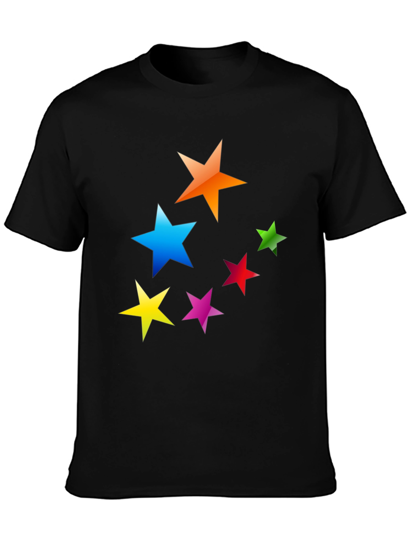 Black Colorful Stars Graphic T-Shirt - Casual Tee view 3