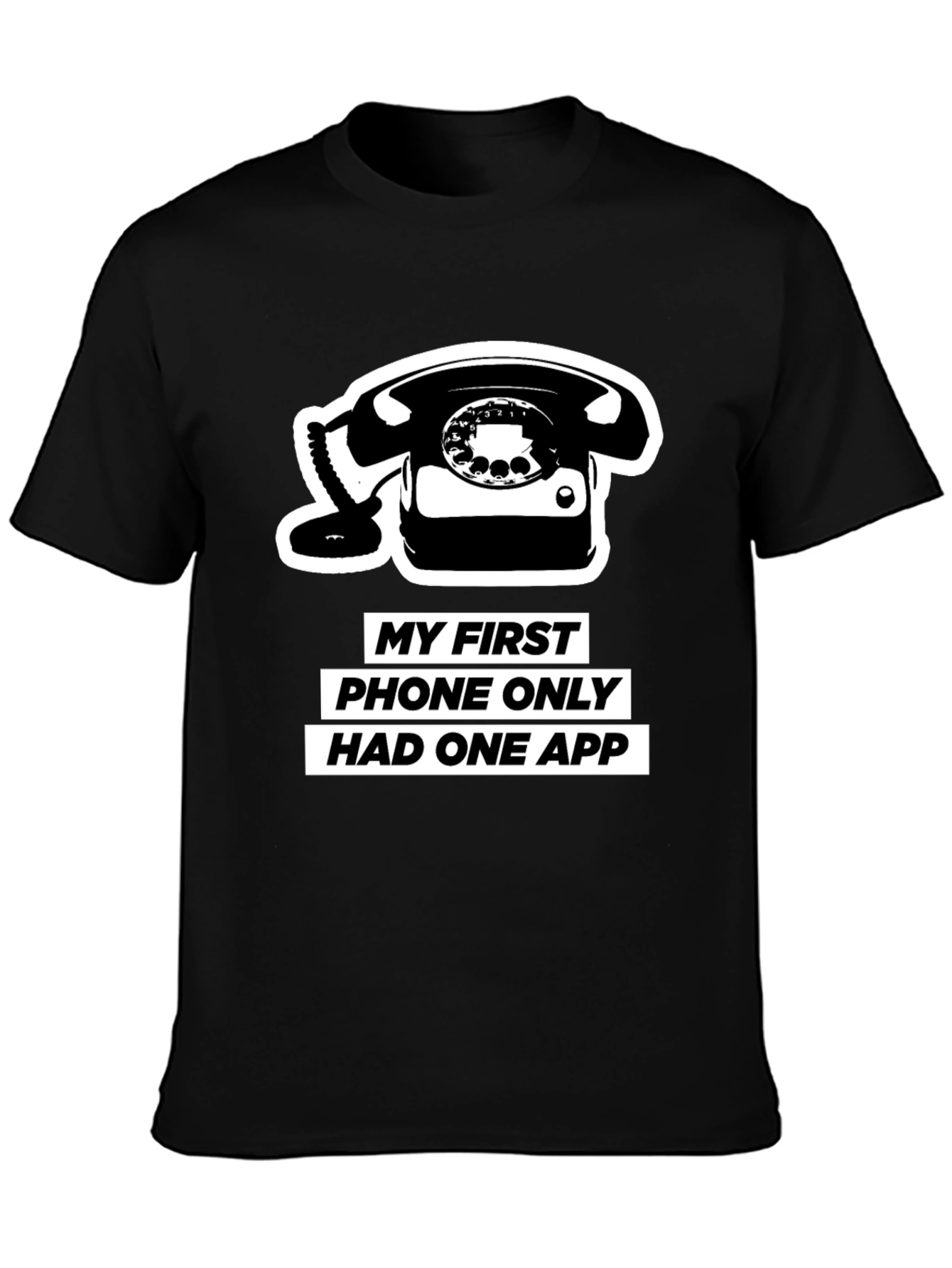 Black Retro Phone T-Shirt - One App Only! view 3