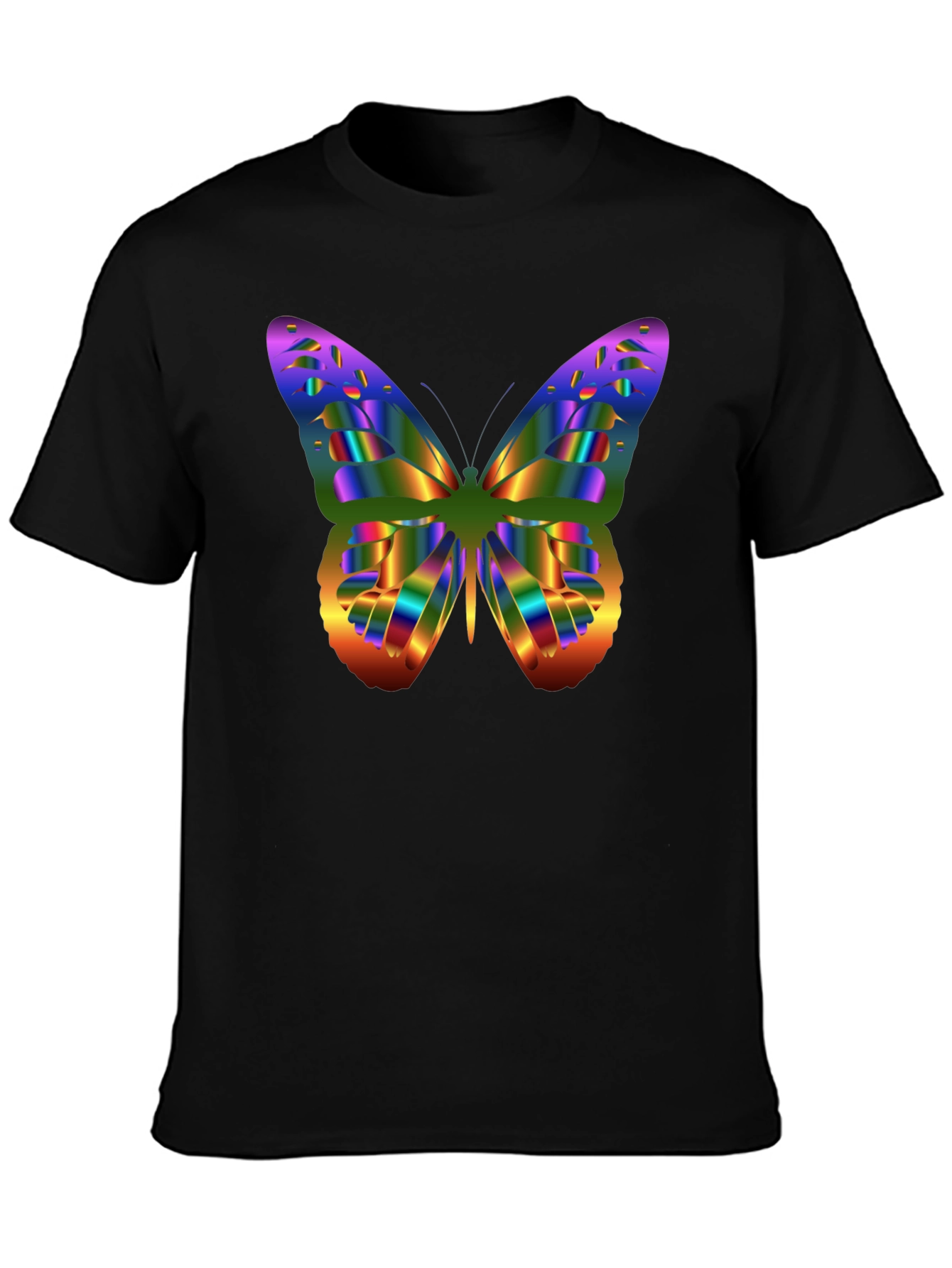 Black Colorful Butterfly Graphic Tee - Men's Black T-Shirt view 3