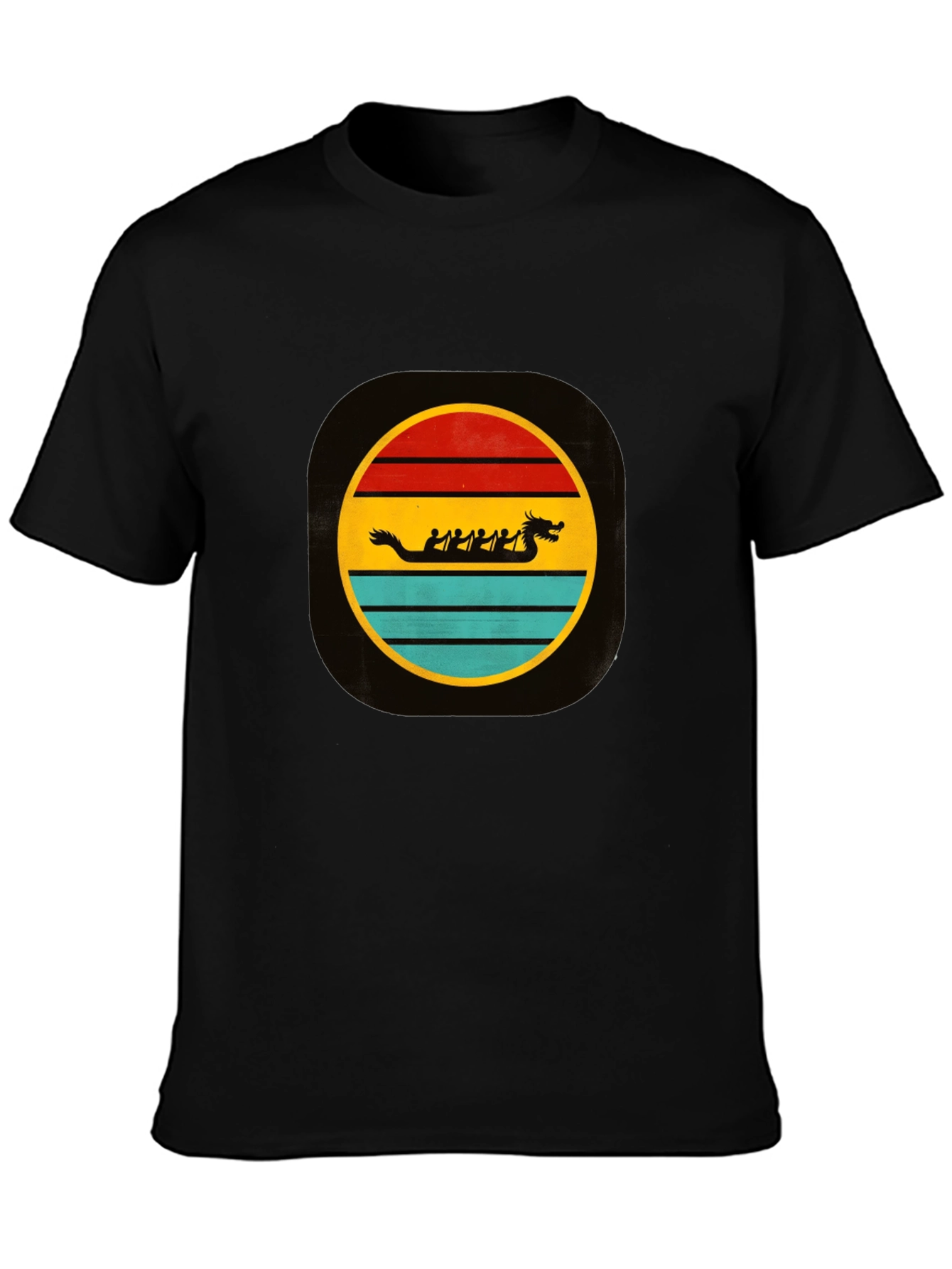 Black Dragon Boat Retro T-Shirt view 3