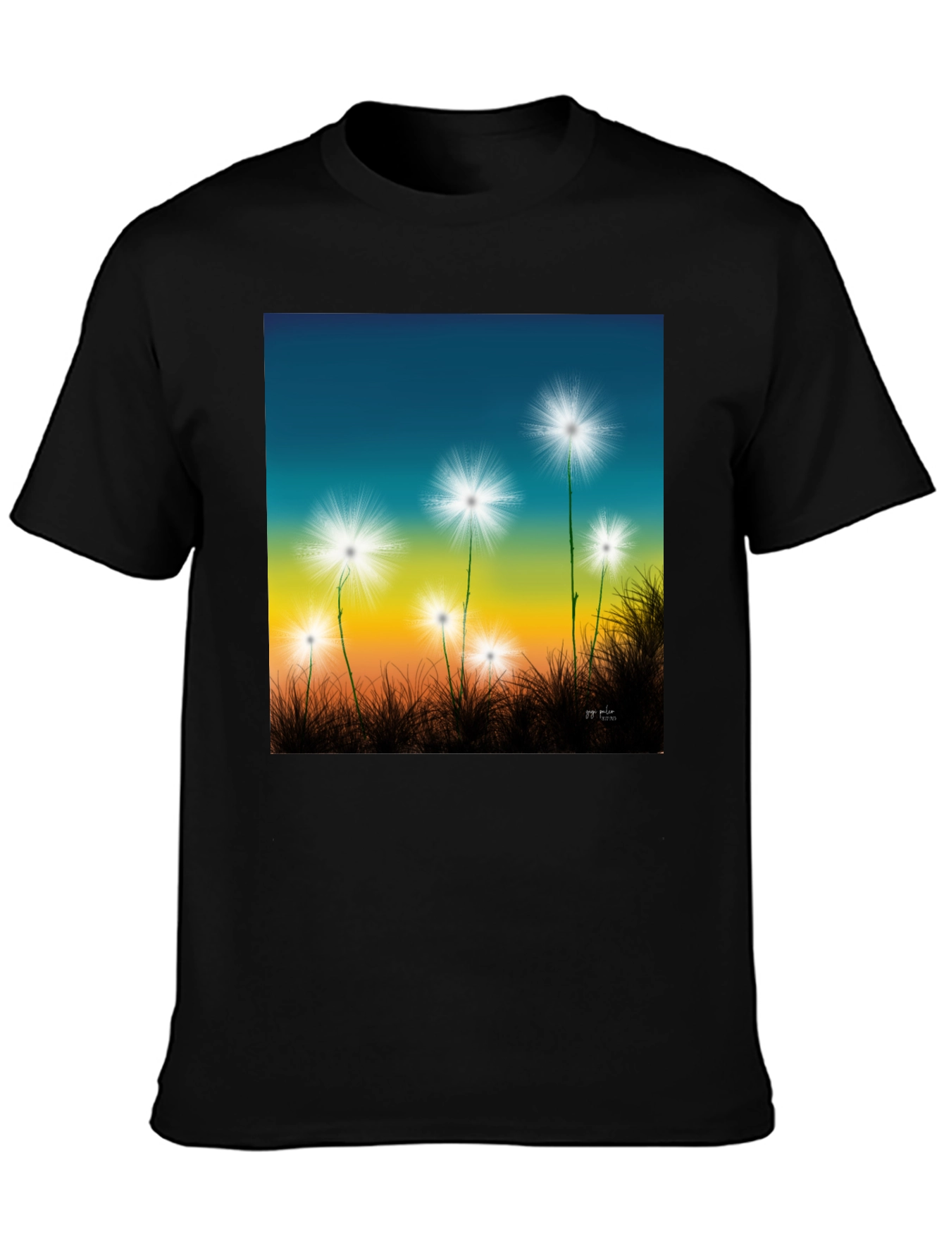Black Dandelion Sky T-Shirt - Black Cotton Graphic Tee view 3