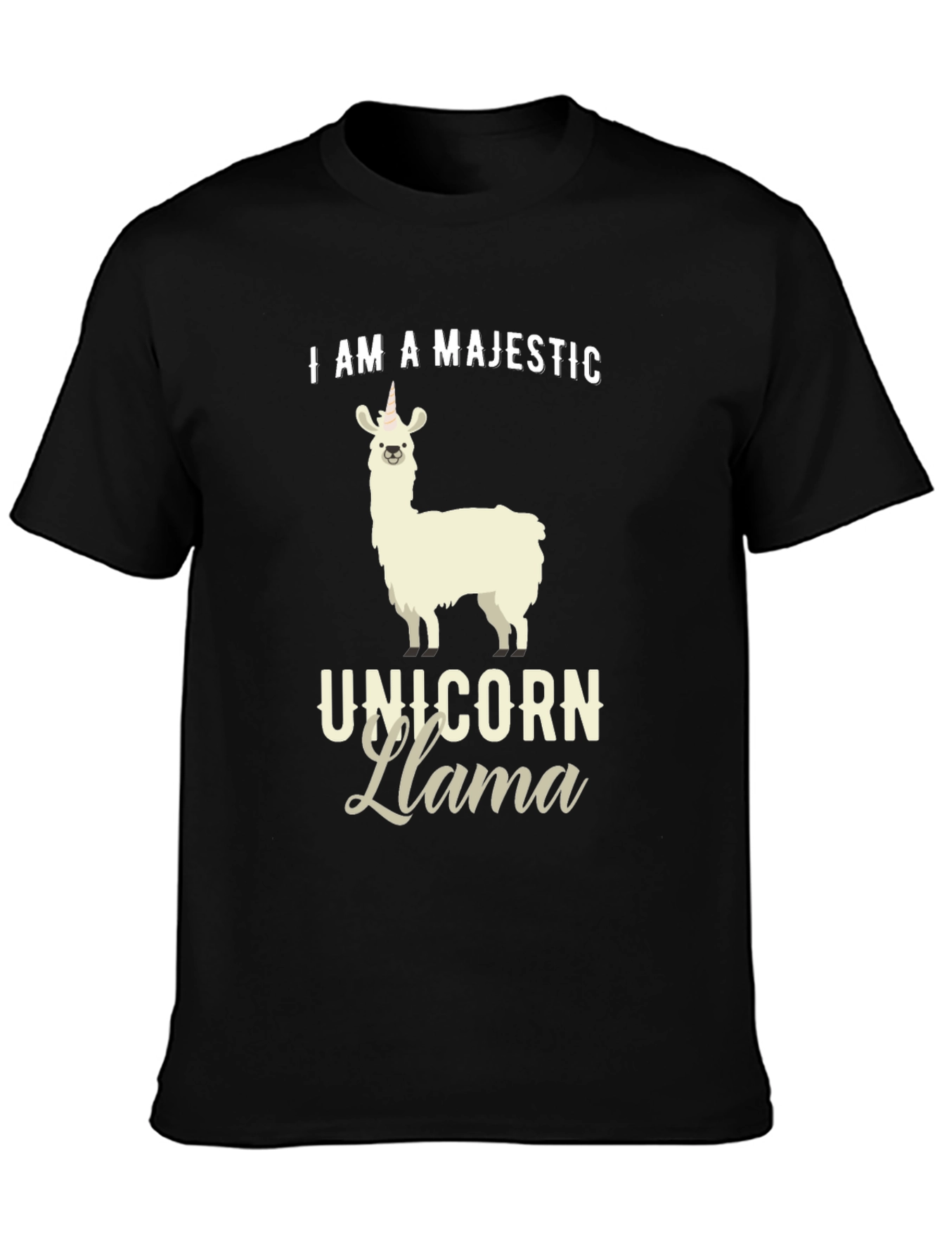 Black Majestic Unicorn Llama Graphic T-Shirt view 3