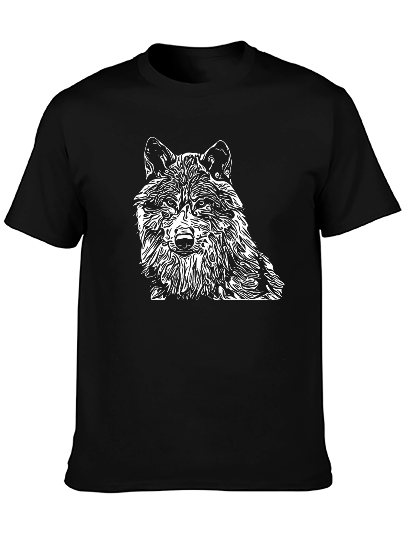 Black Wolf Graphic Print Crew Neck Men's T-Shirt view 3