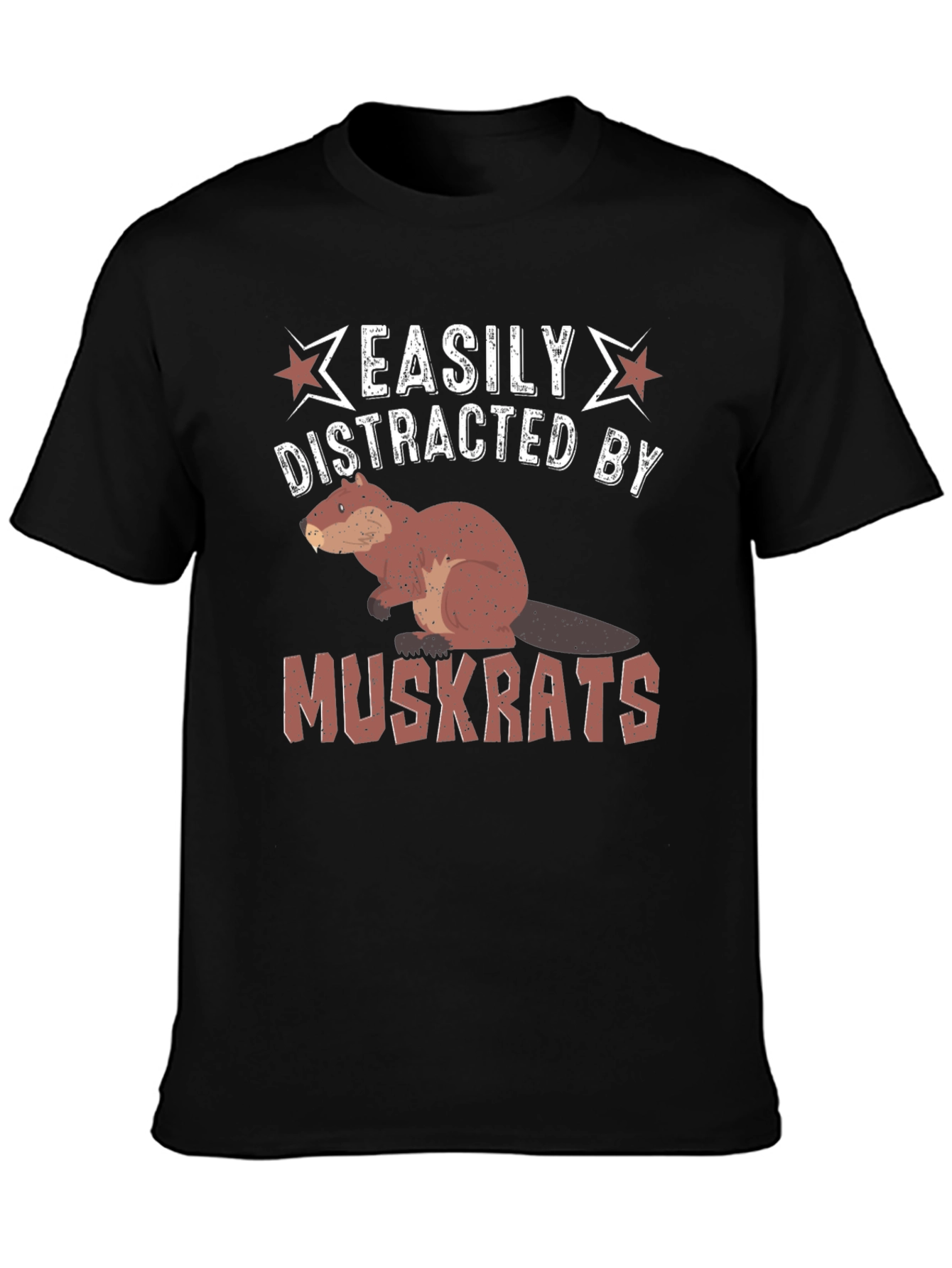 Black Easily Distracted by Muskrats Funny T-Shirt view 3