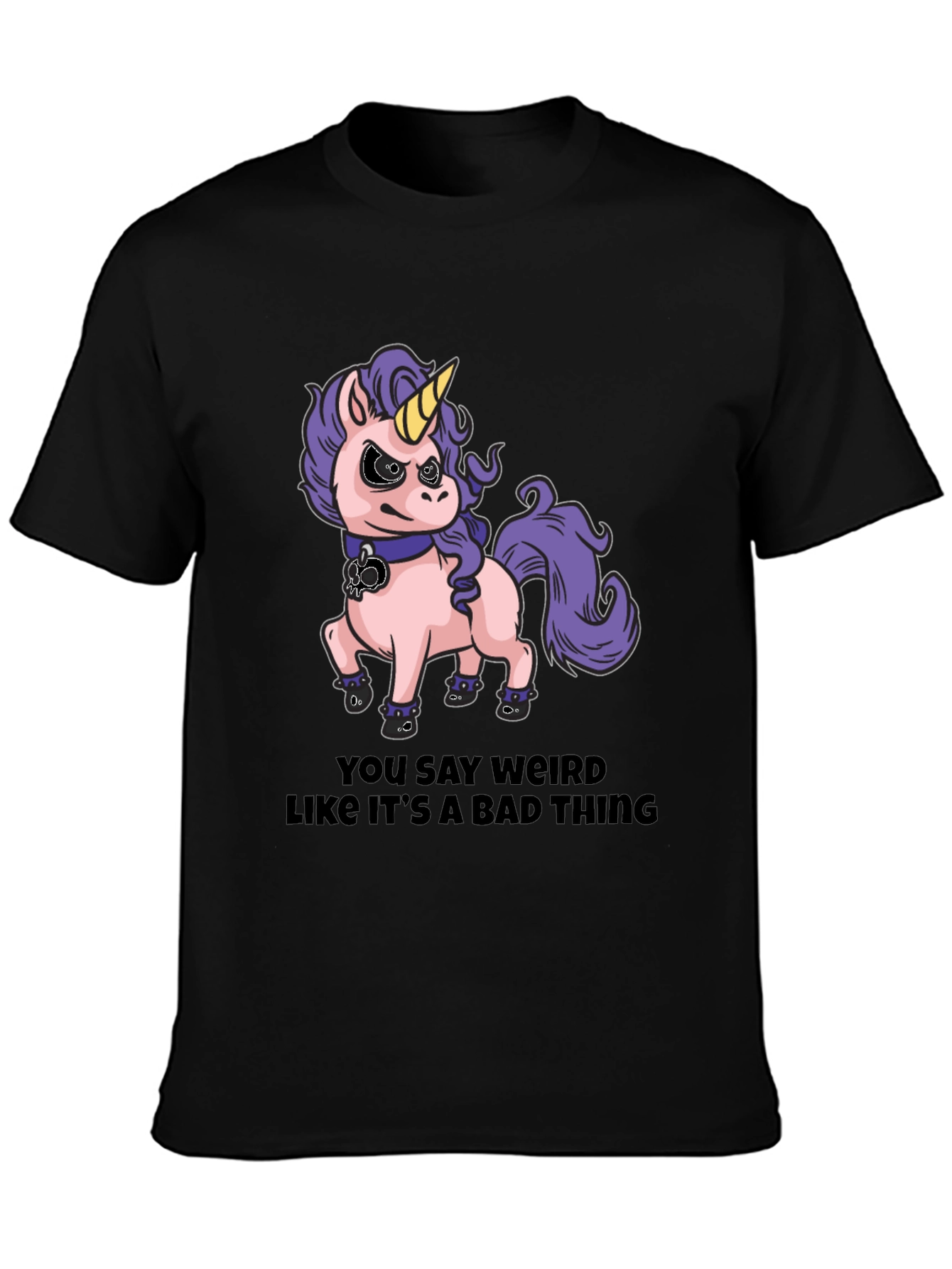Black Funny Unicorn T-Shirt - You Say Weird view 3