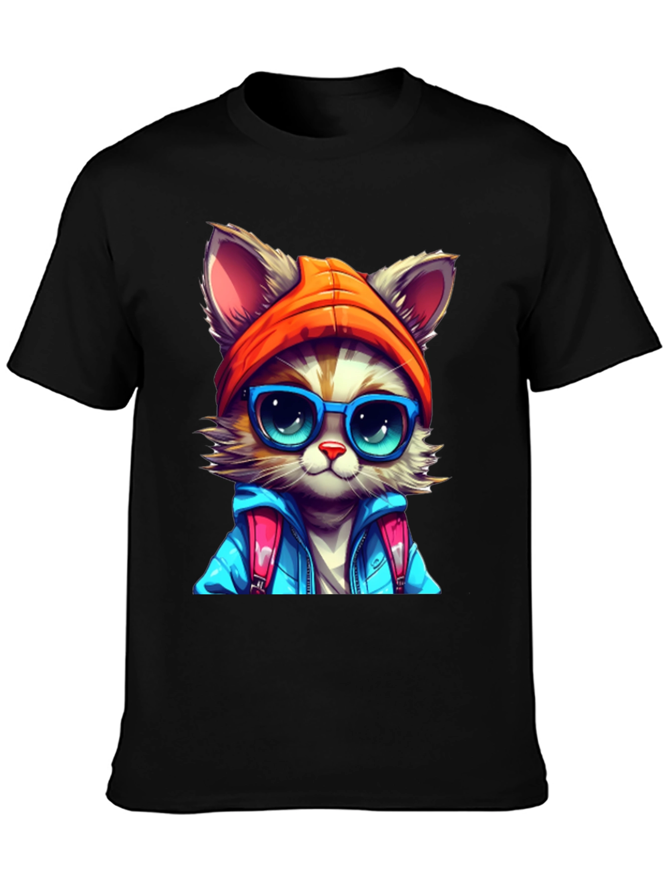 Black Cat with Glasses Graphic Tee view 3