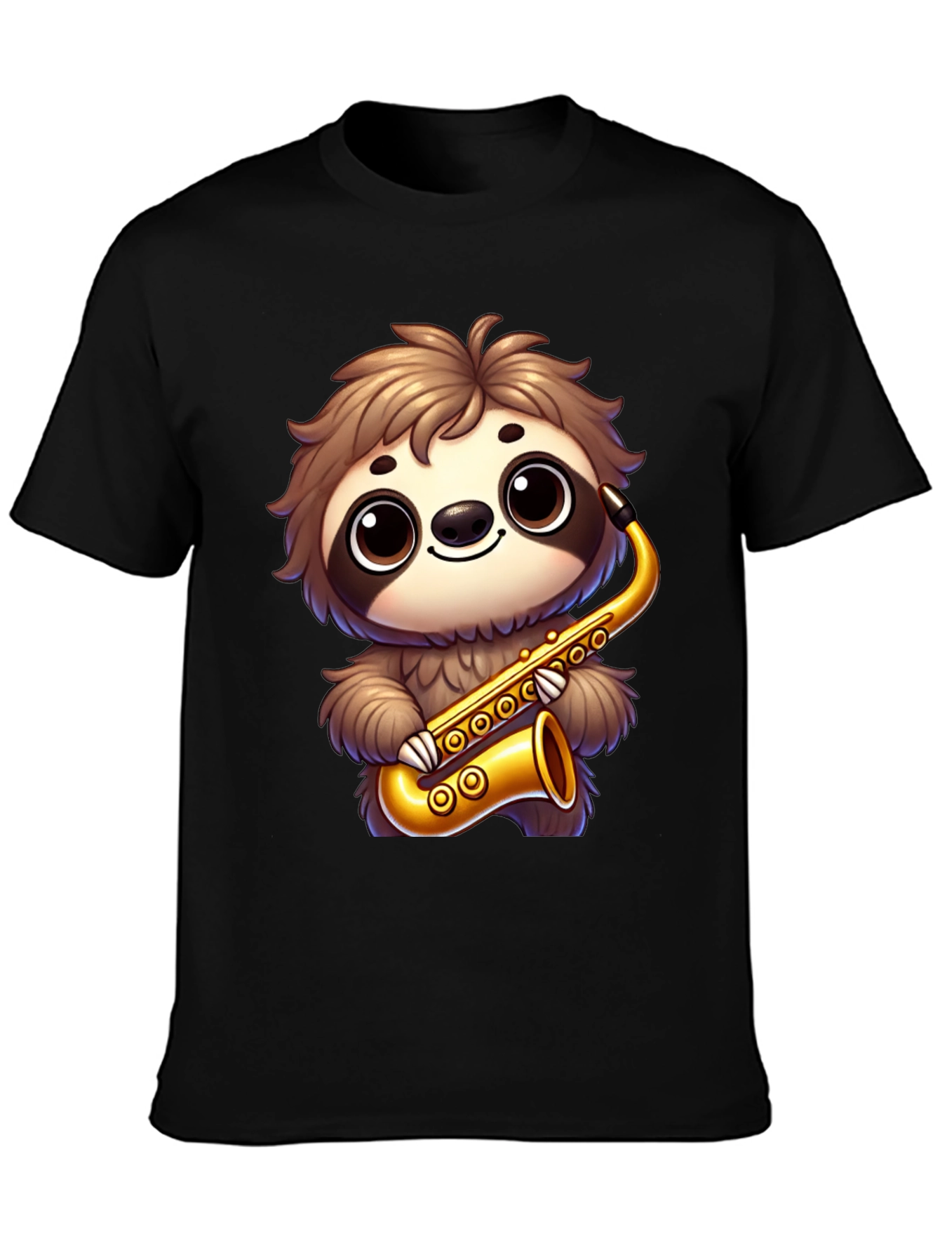 Black Sloth Saxophone T-Shirt - Cartoon Musician Tee view 3