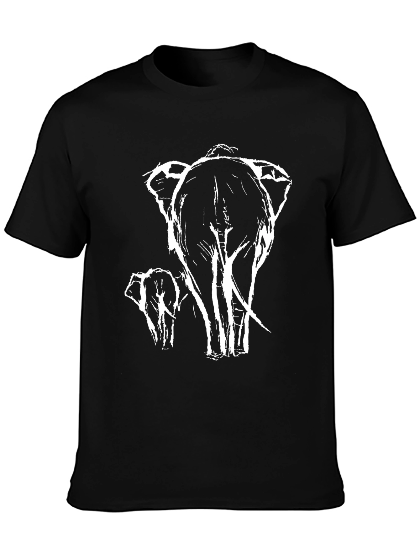Black Elephant Sketch Graphic Tee - Black Cotton Casual T-Shirt view 3