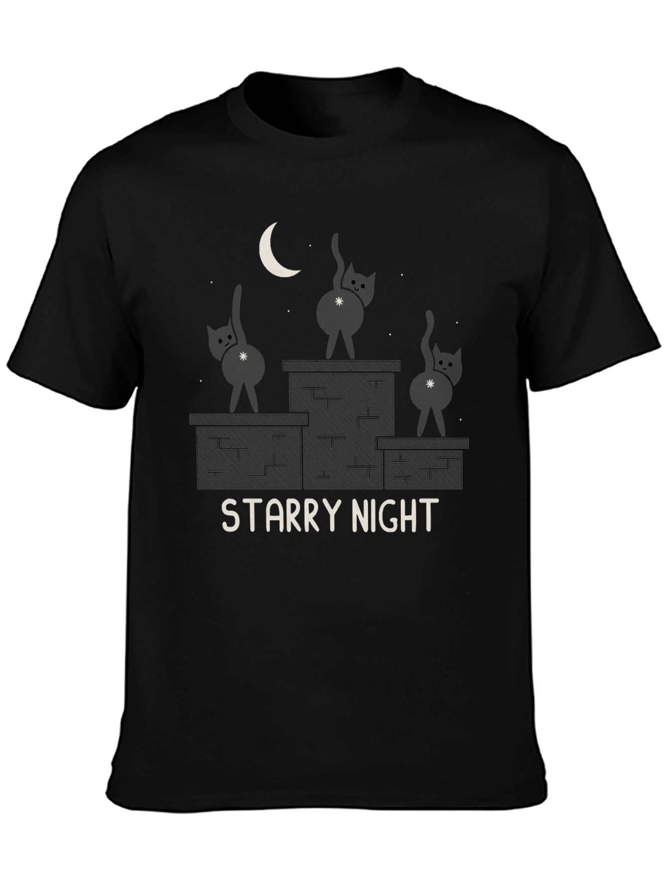 Black Starry Night Cat T-Shirt - Funny Graphic Tee view 3